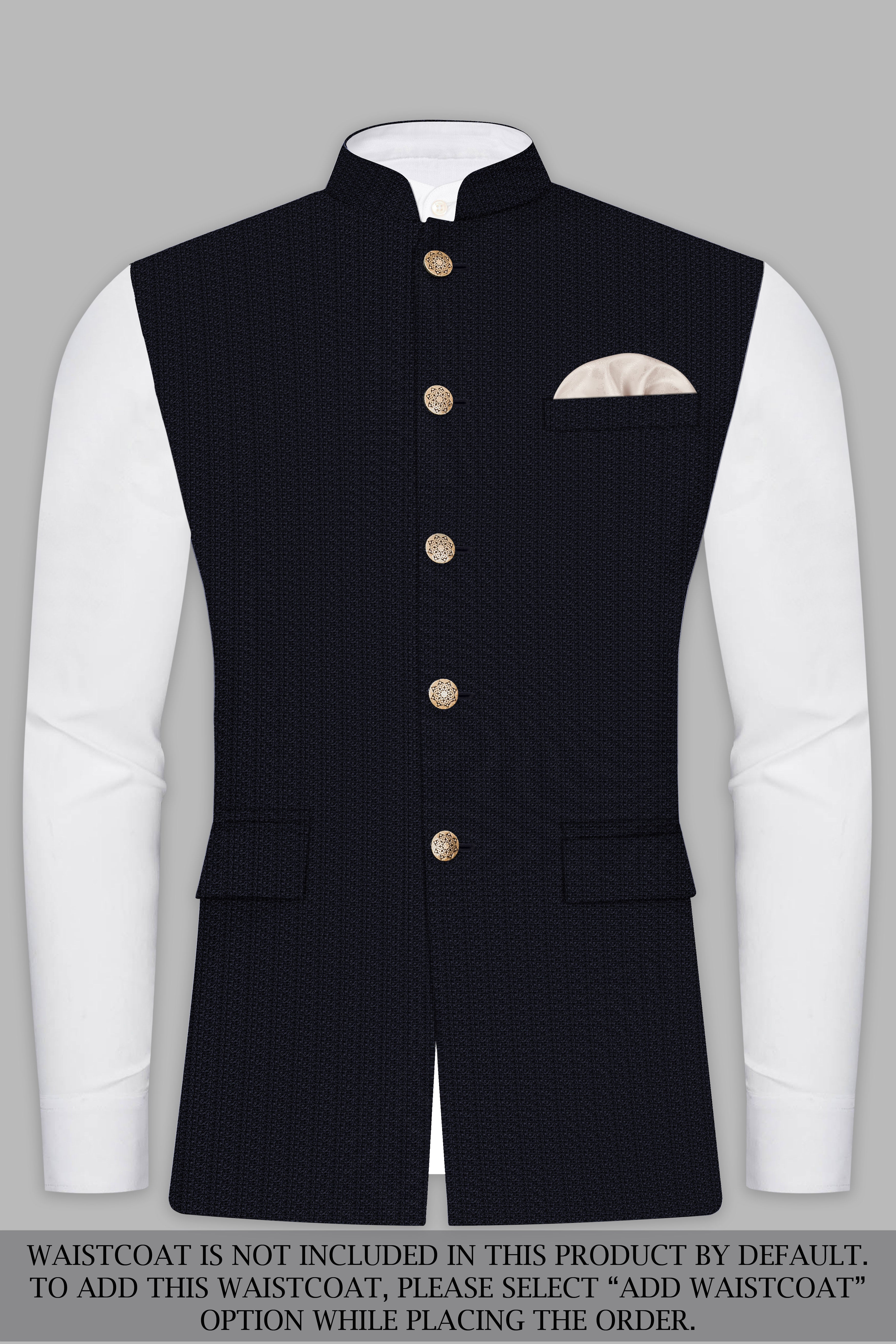 Indigo Prestige-French Navy Textured Wool Rich Bandhgala Suit