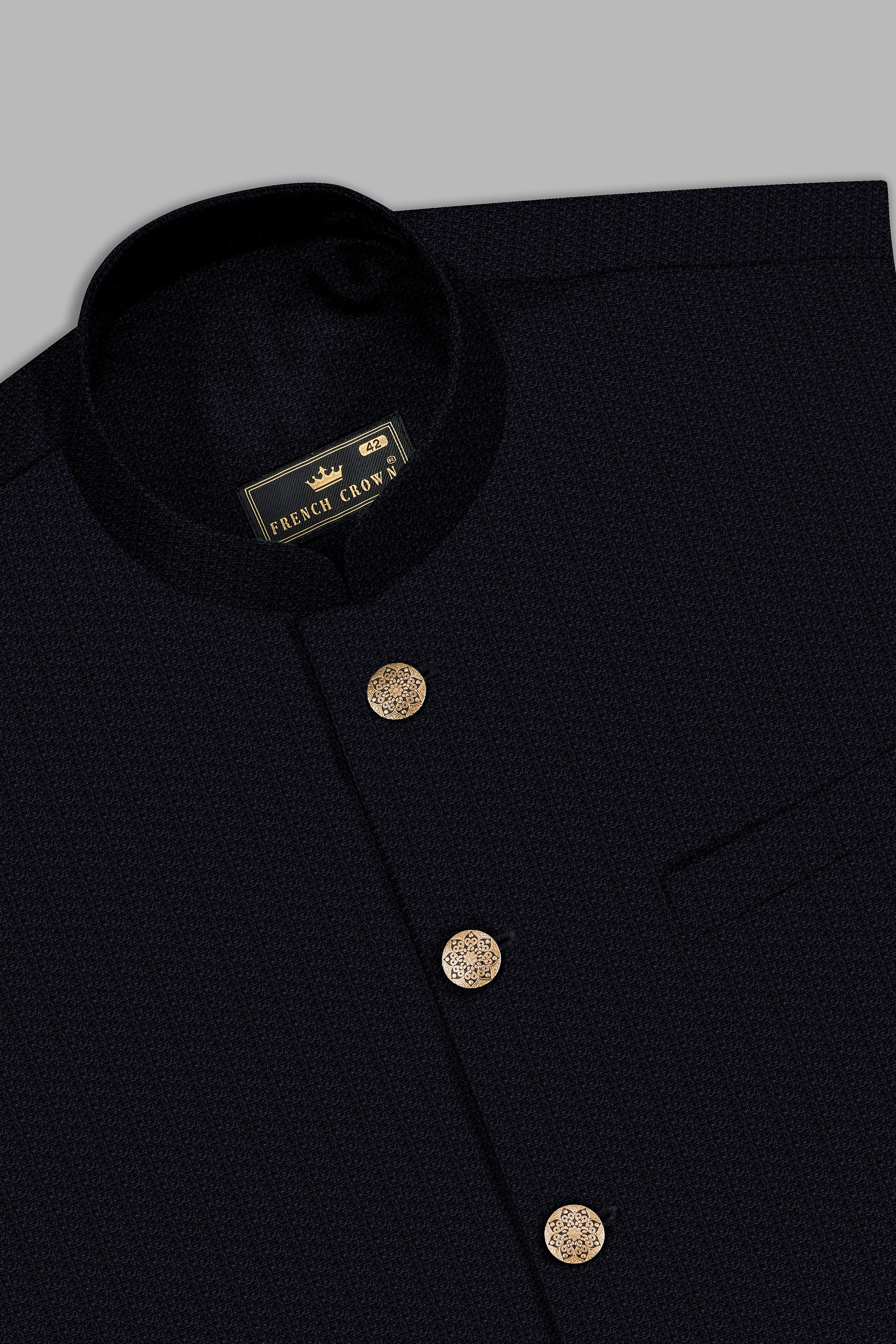 Indigo Prestige-French Navy Textured Wool Rich Bandhgala Suit