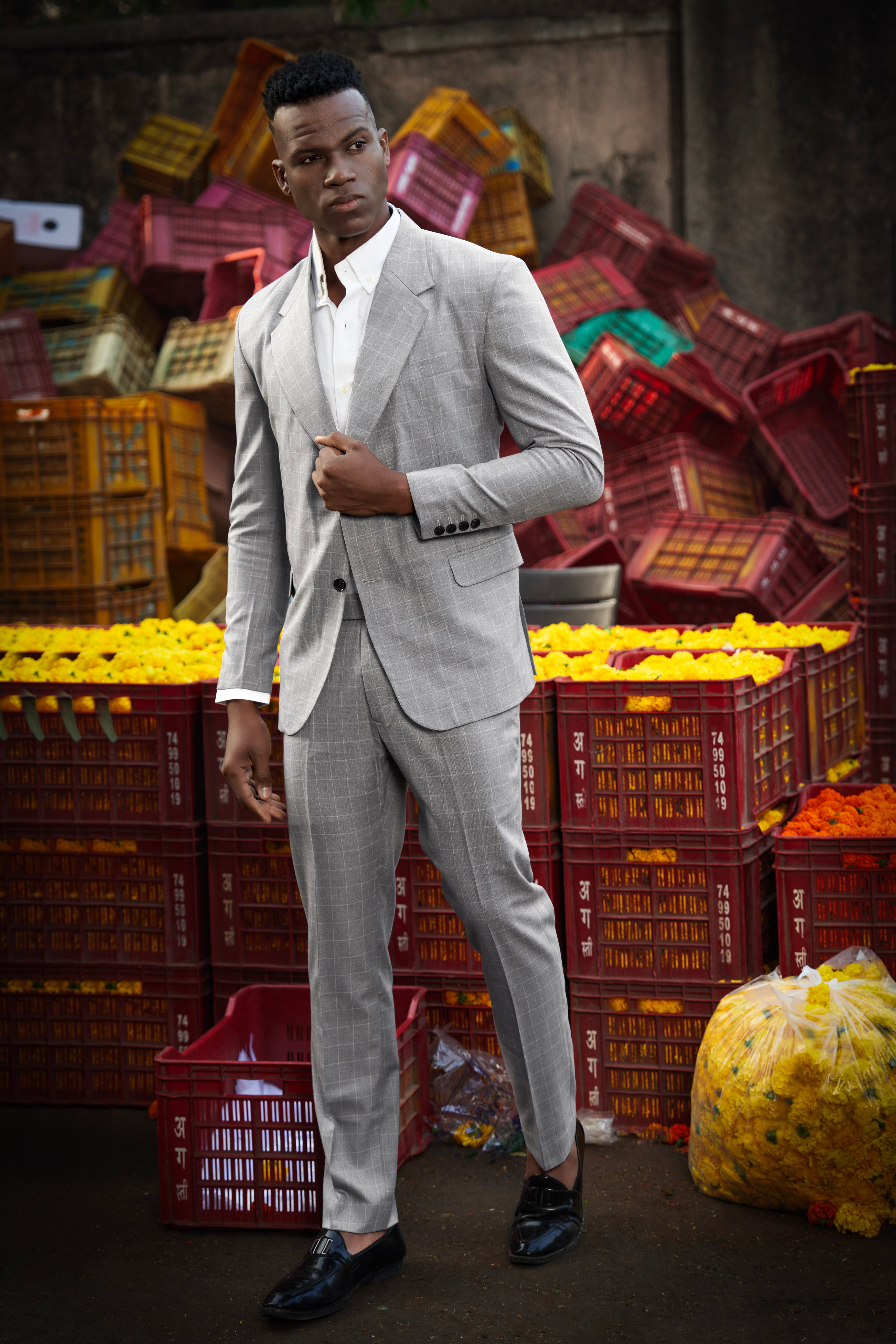 Heritage-Nobel Gray Plaid Wool Rich Single Breasted Suit