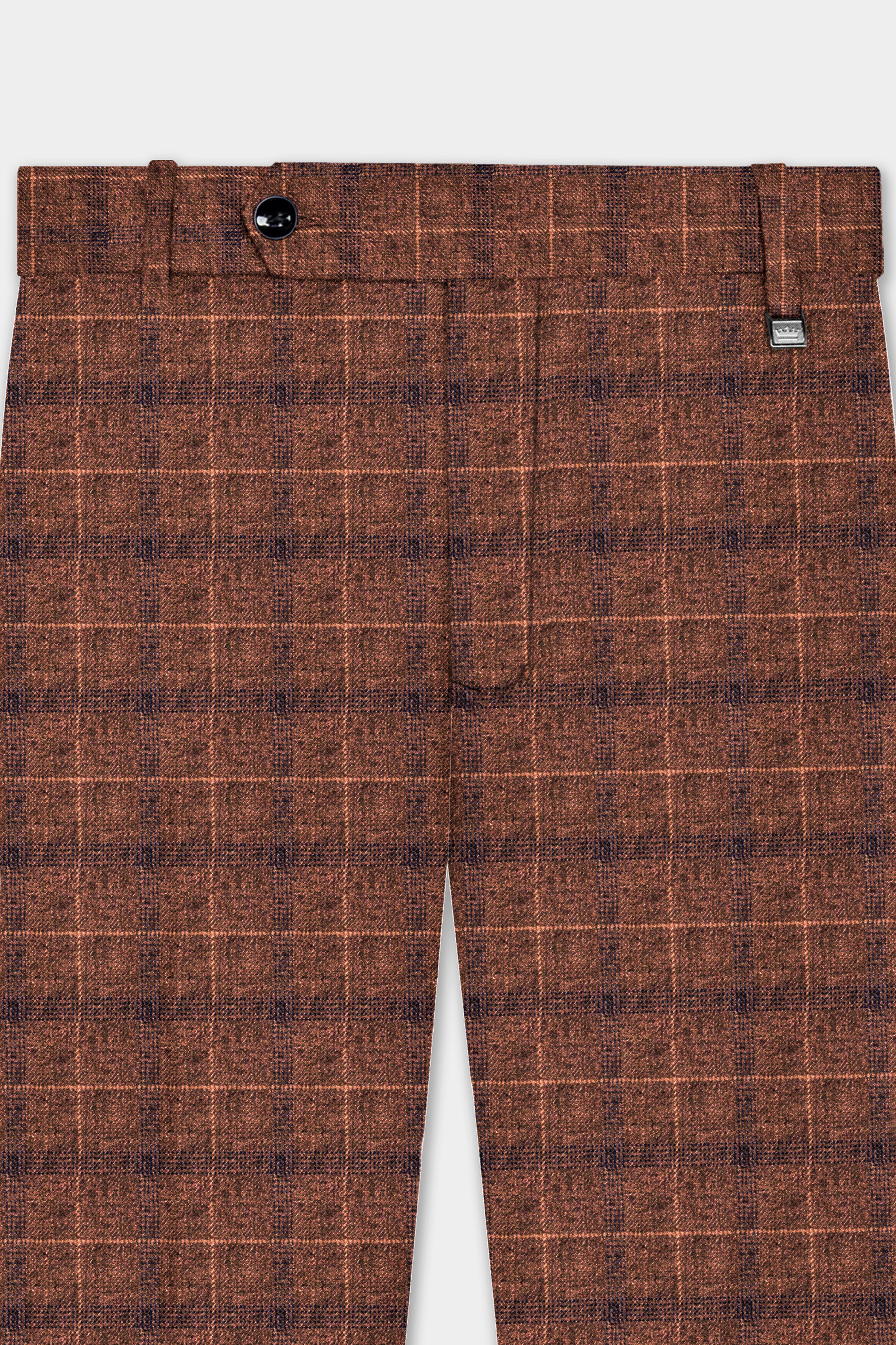 Cinnamon Spice-Spice Brown Plaid Wool Rich Double Breasted Suit