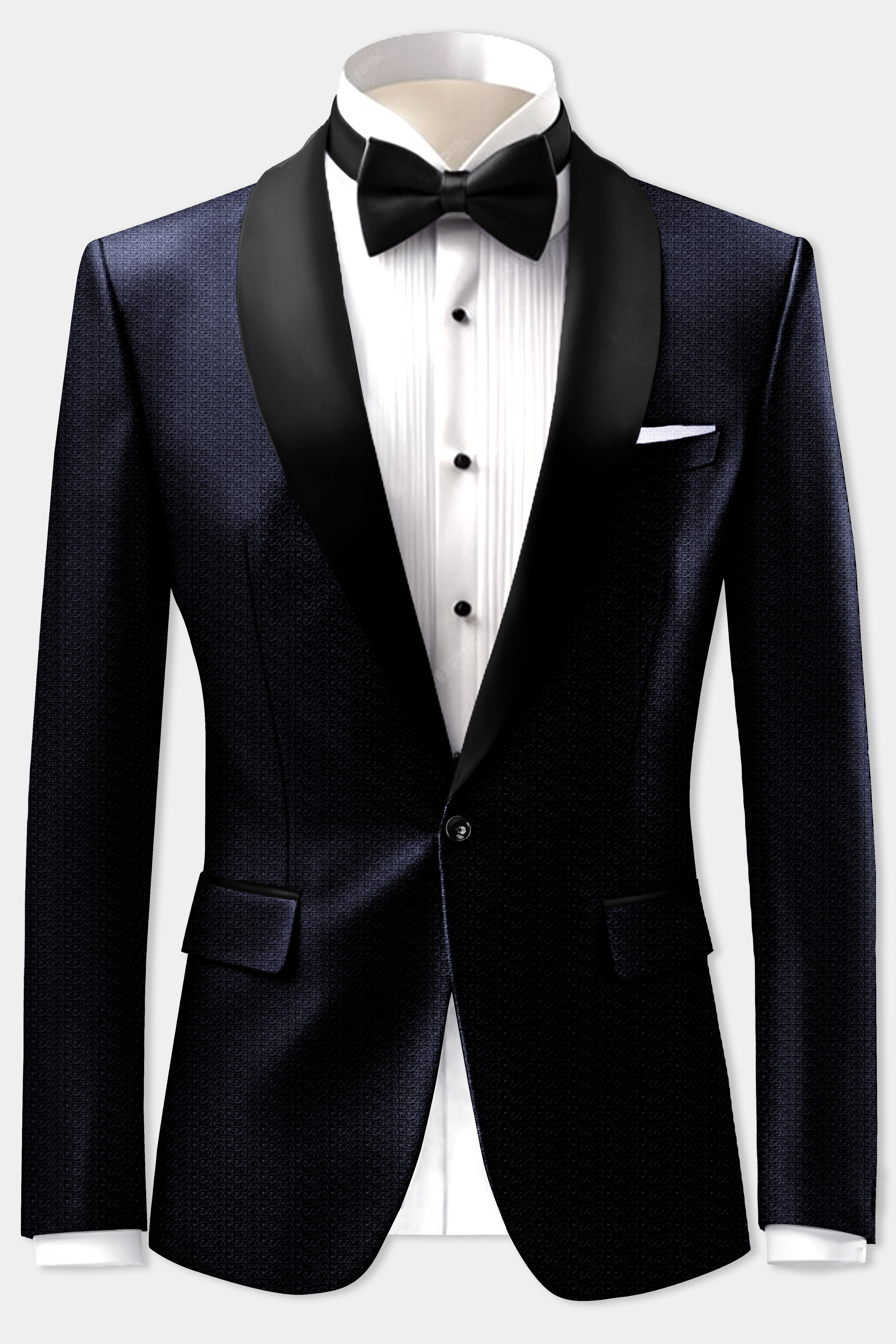 Indigo Prestige-French Navy Textured Cotton Tuxedo Suit