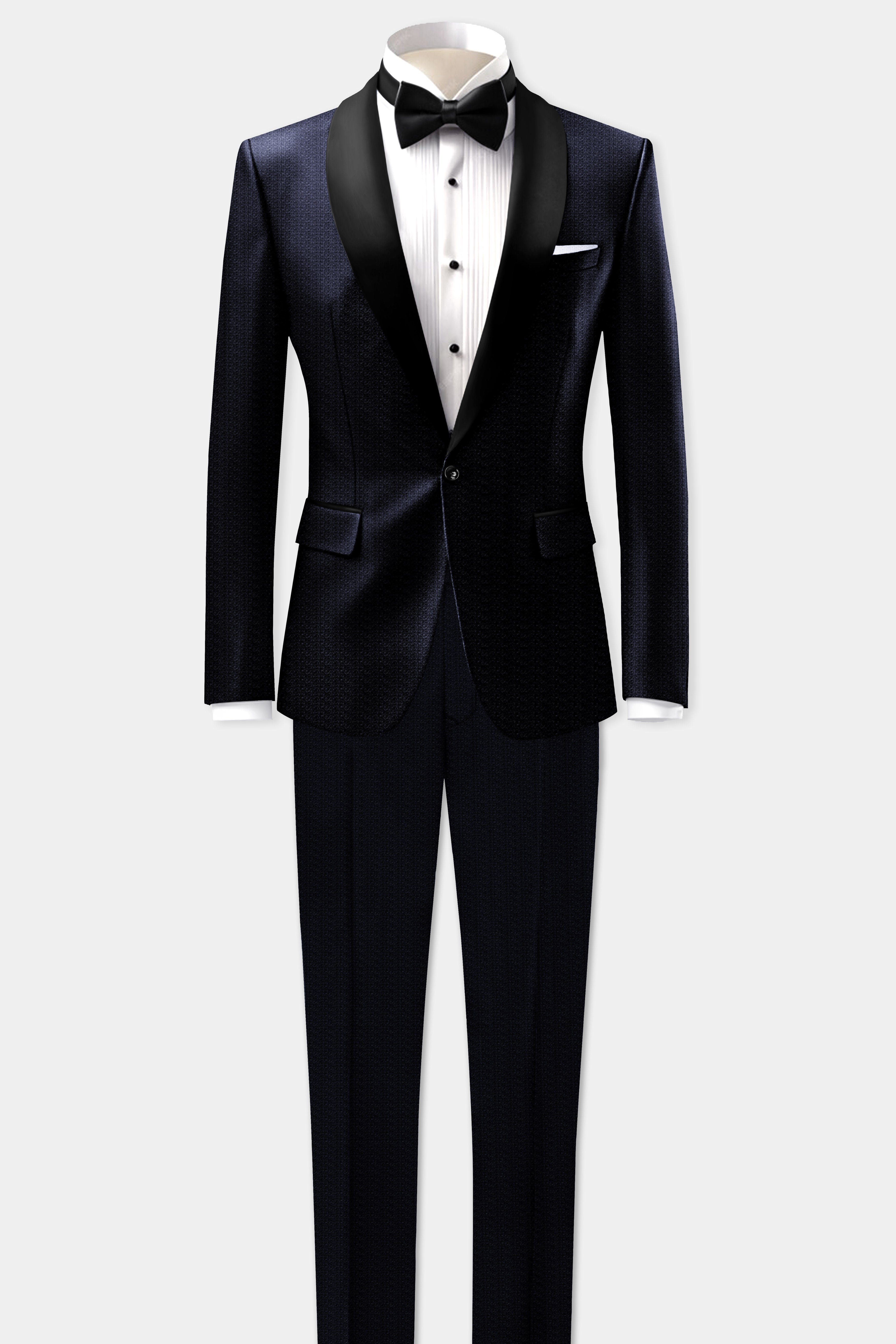 Indigo Prestige-French Navy Textured Cotton Tuxedo Suit