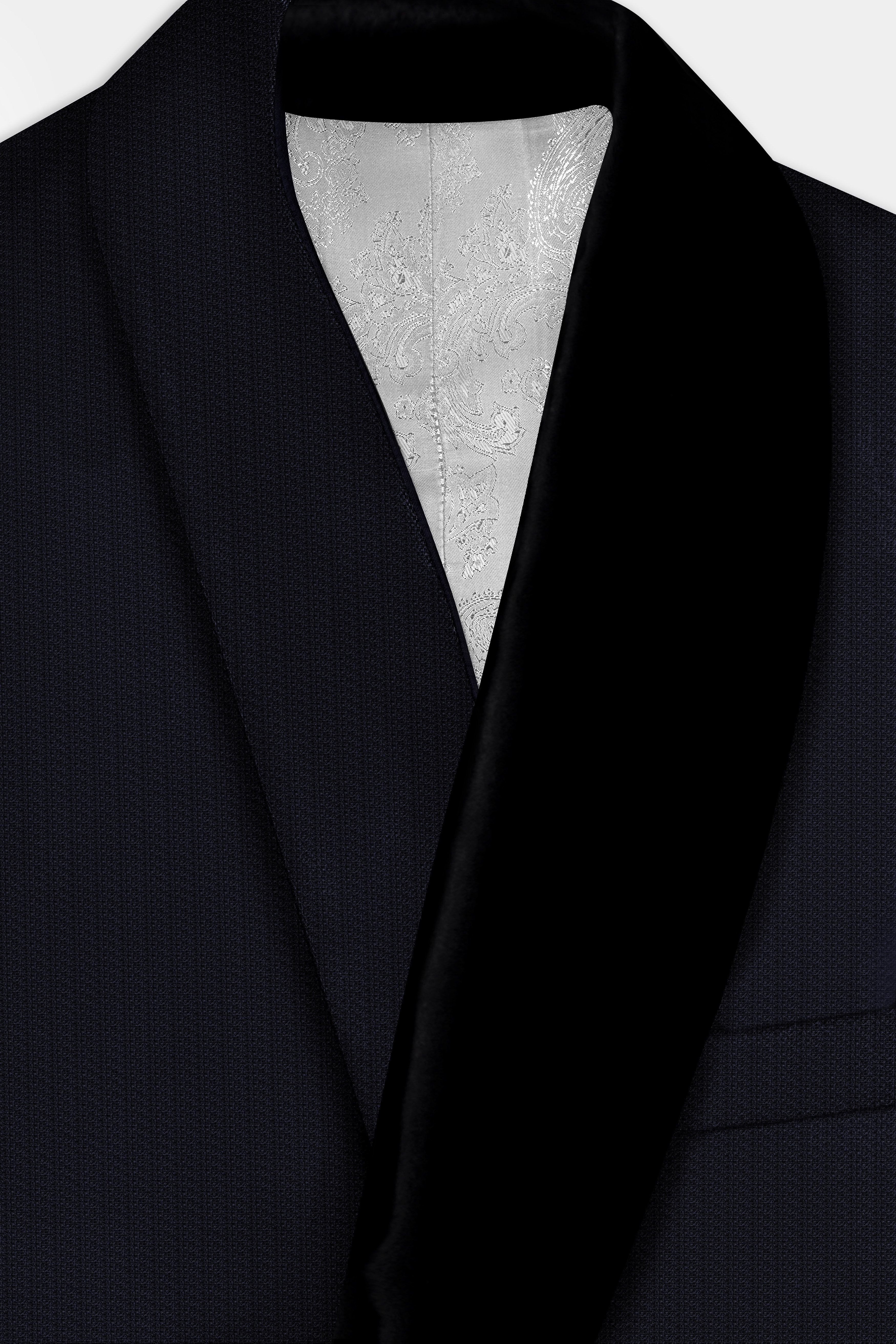 Indigo Prestige-French Navy Textured Cotton Tuxedo Suit