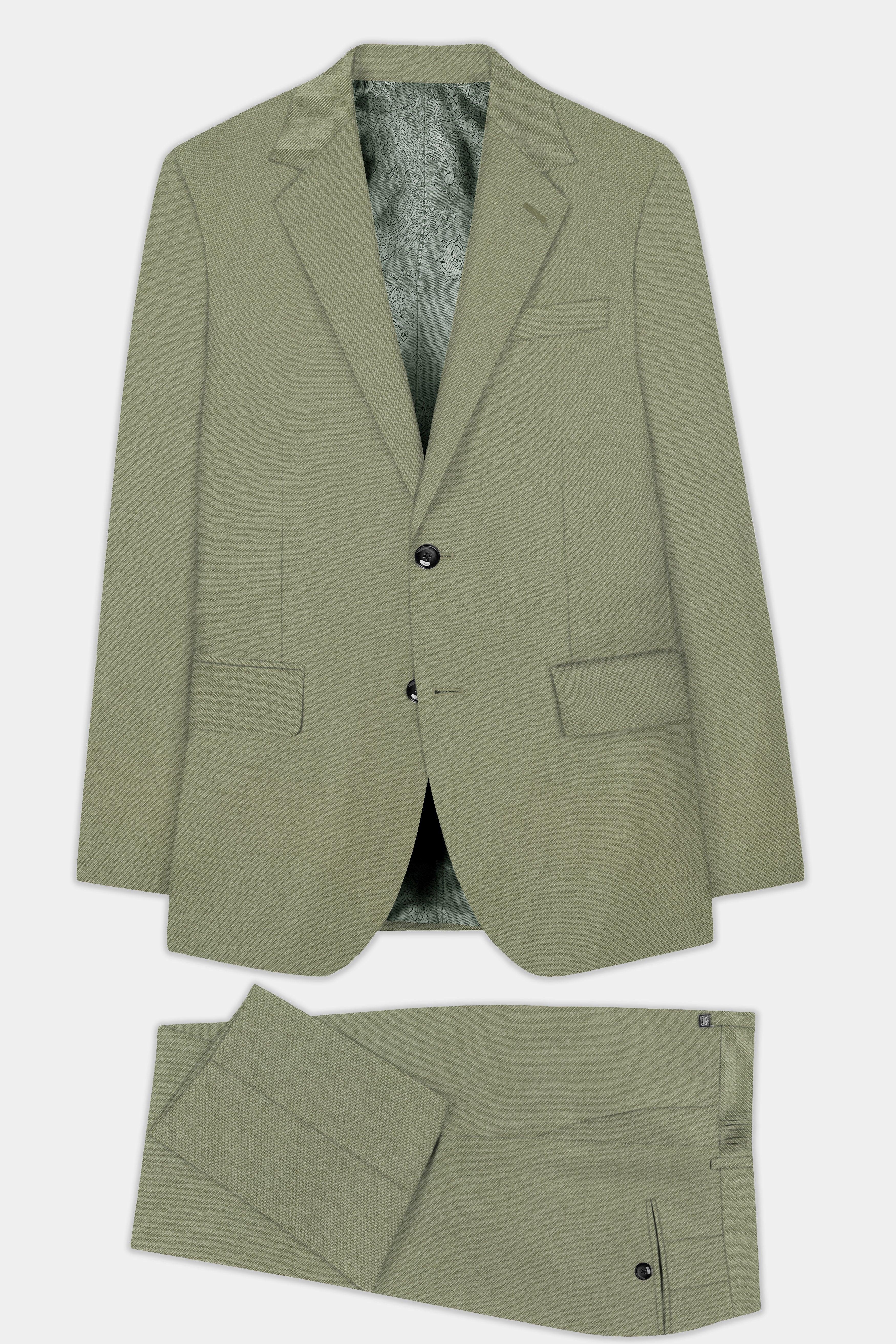 Georgette-Limed Ash Green Solid Cotton Single Breasted Suit