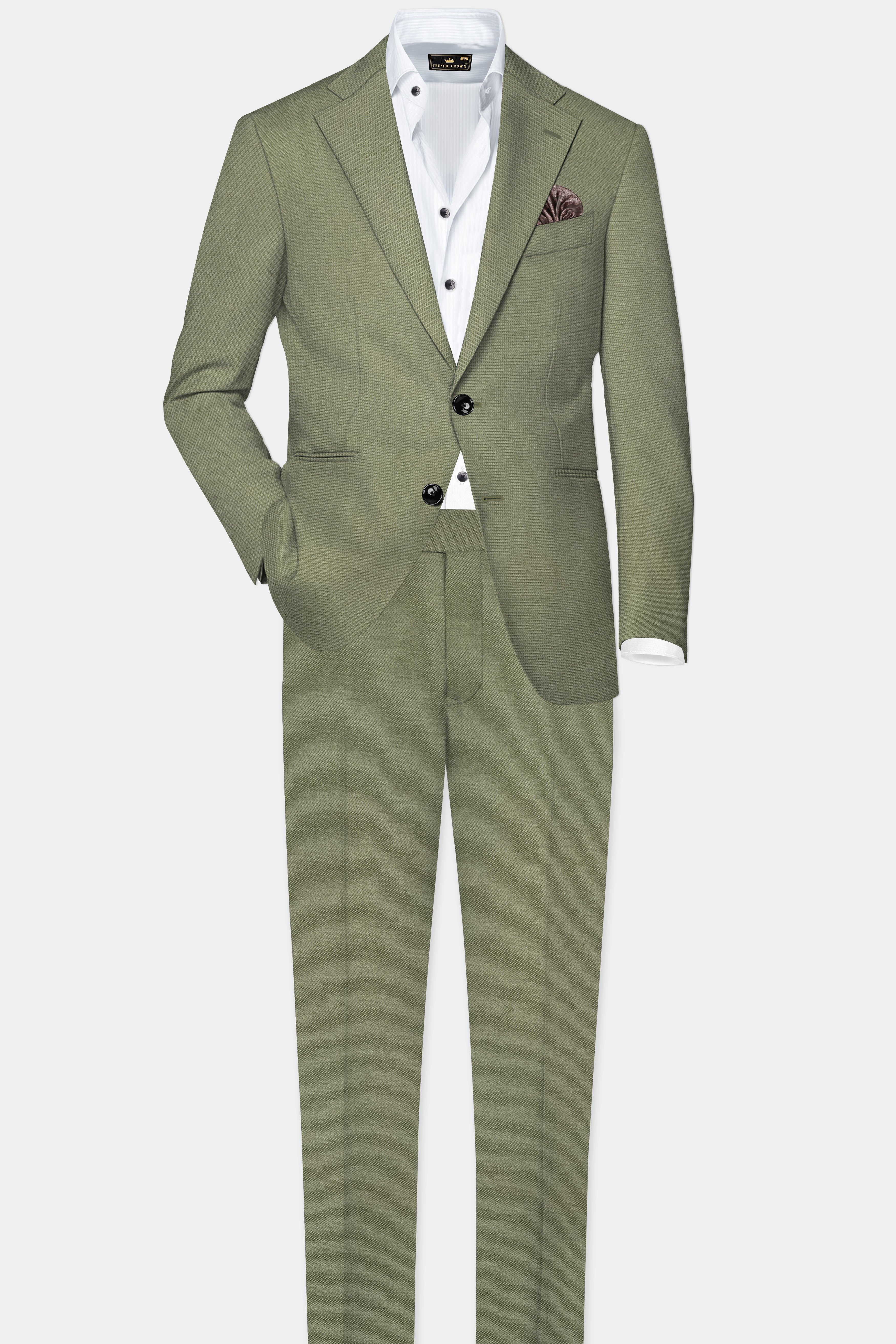 Georgette-Limed Ash Green Solid Cotton Single Breasted Suit