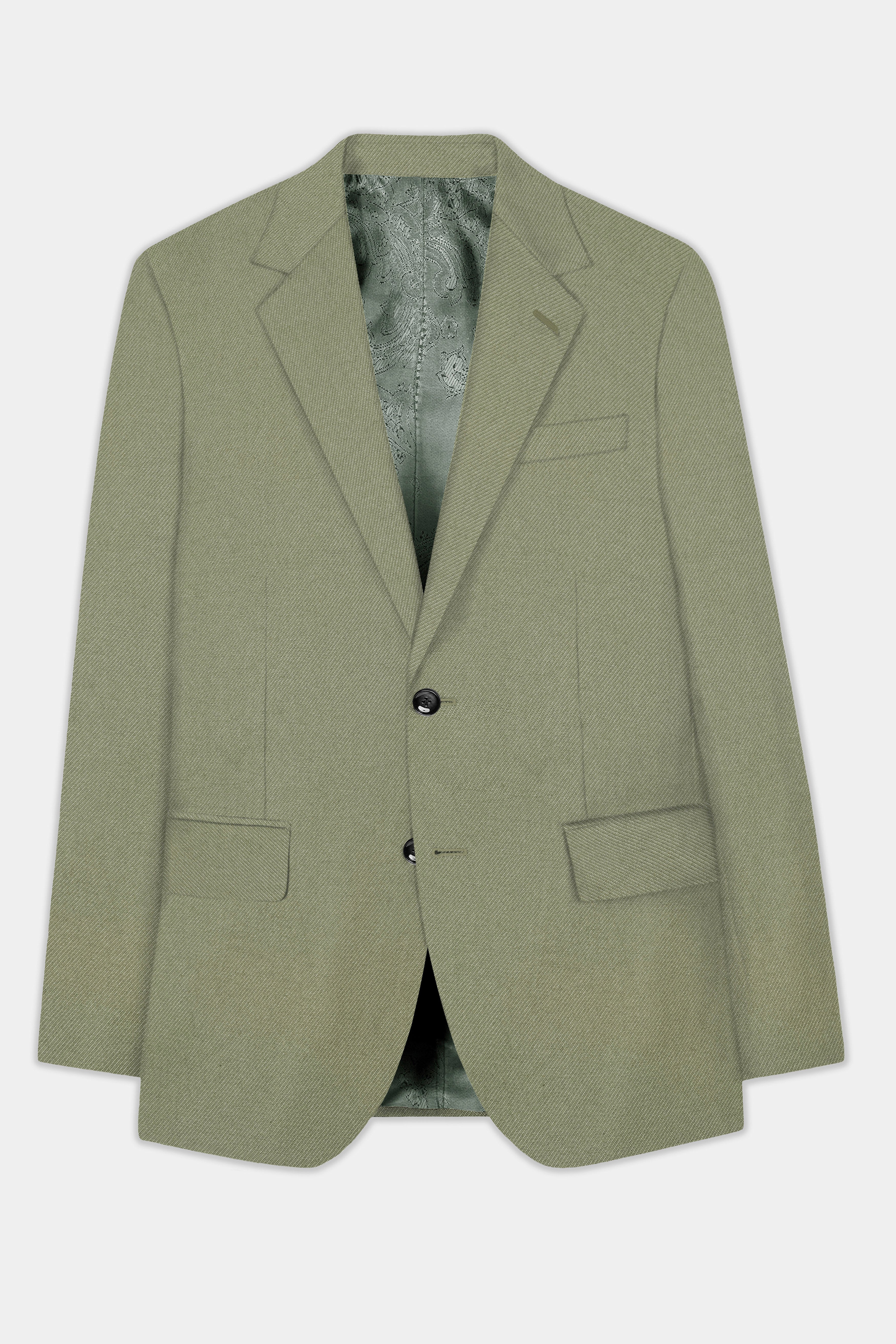 Georgette-Limed Ash Green Solid Cotton Single Breasted Suit