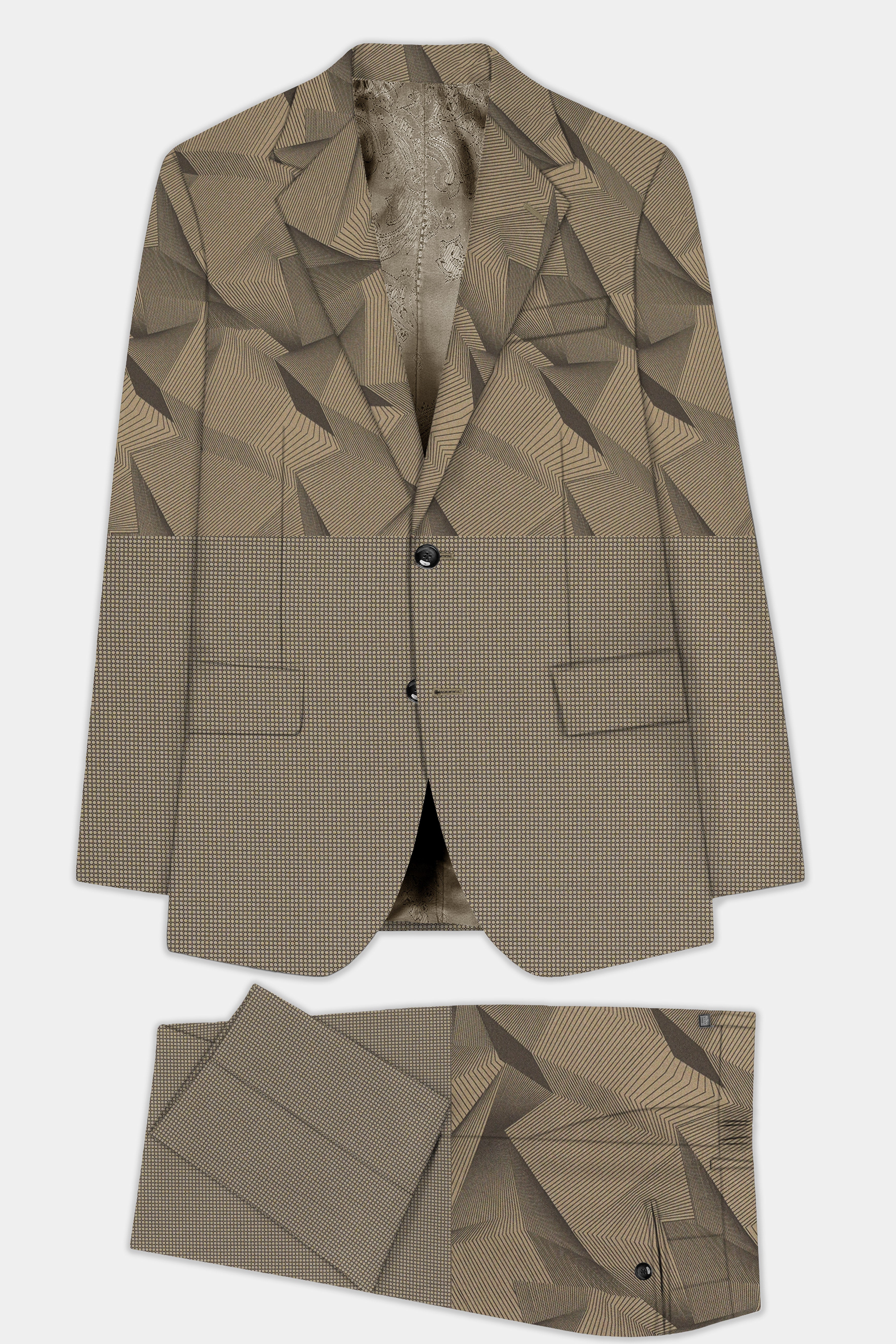 DuneShade-Sand Dune Brown Half 3D Prints Cotton Single Breasted Suit