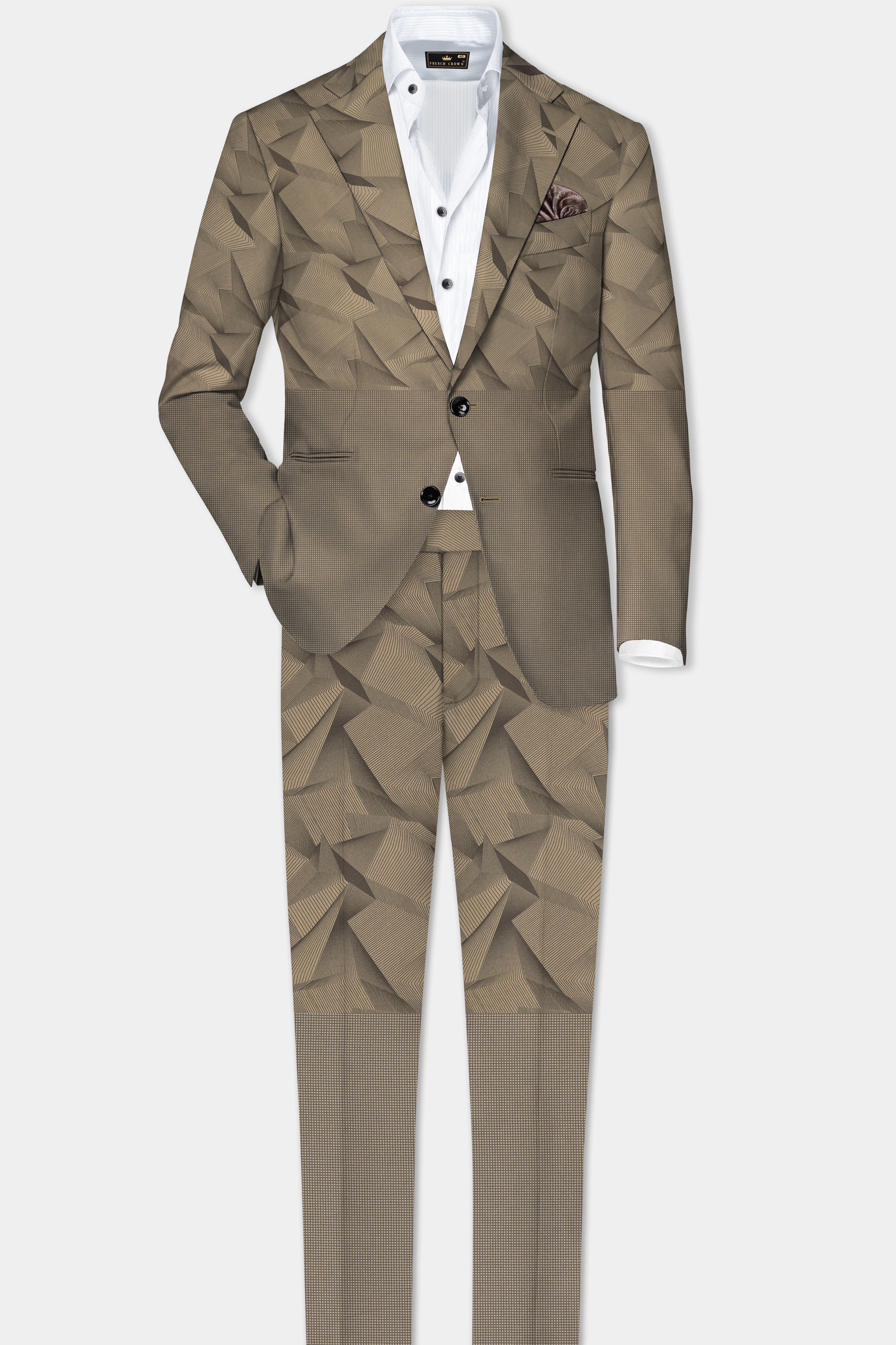 DuneShade-Sand Dune Brown Half 3D Prints Cotton Single Breasted Suit