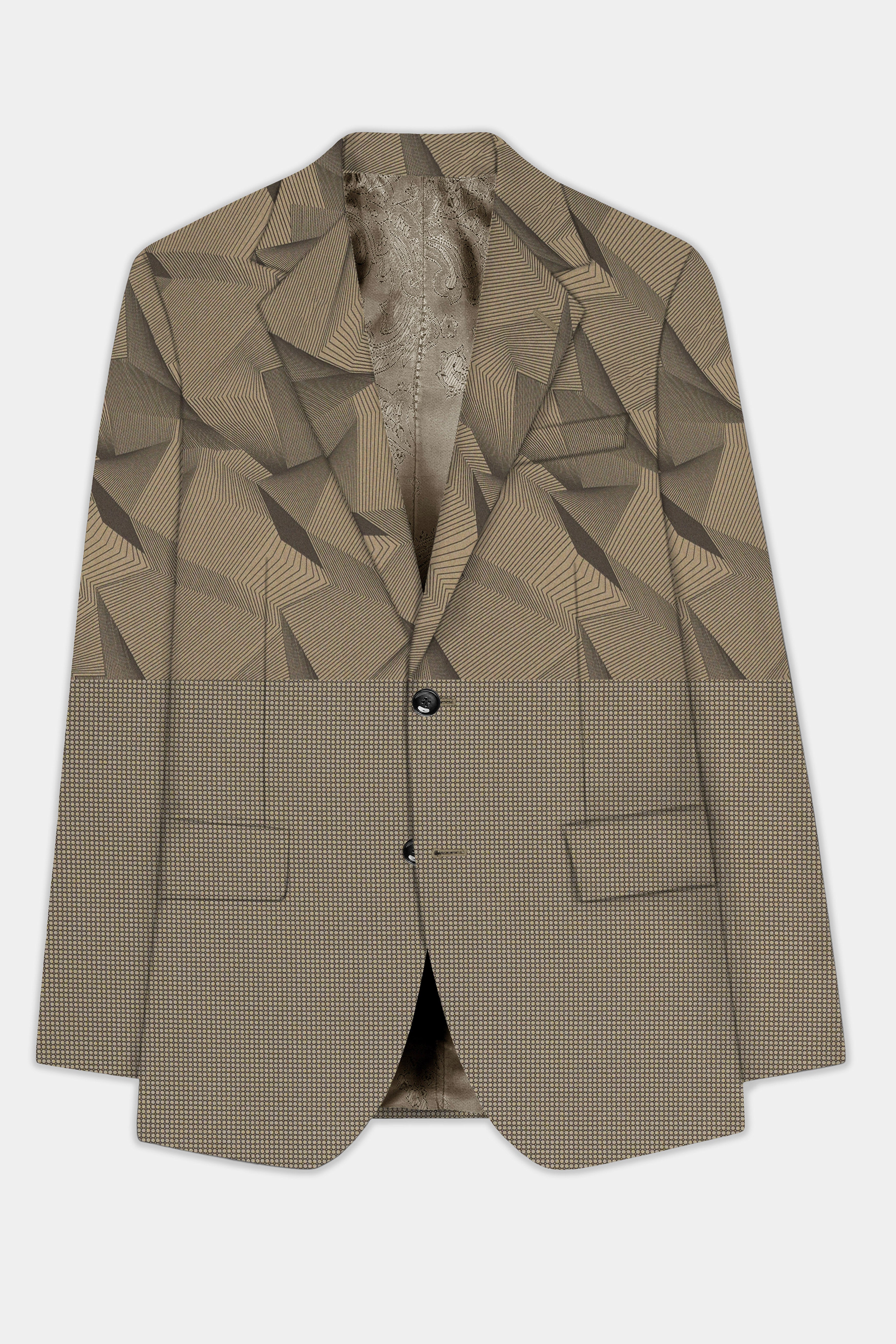 DuneShade-Sand Dune Brown Half 3D Prints Cotton Single Breasted Suit