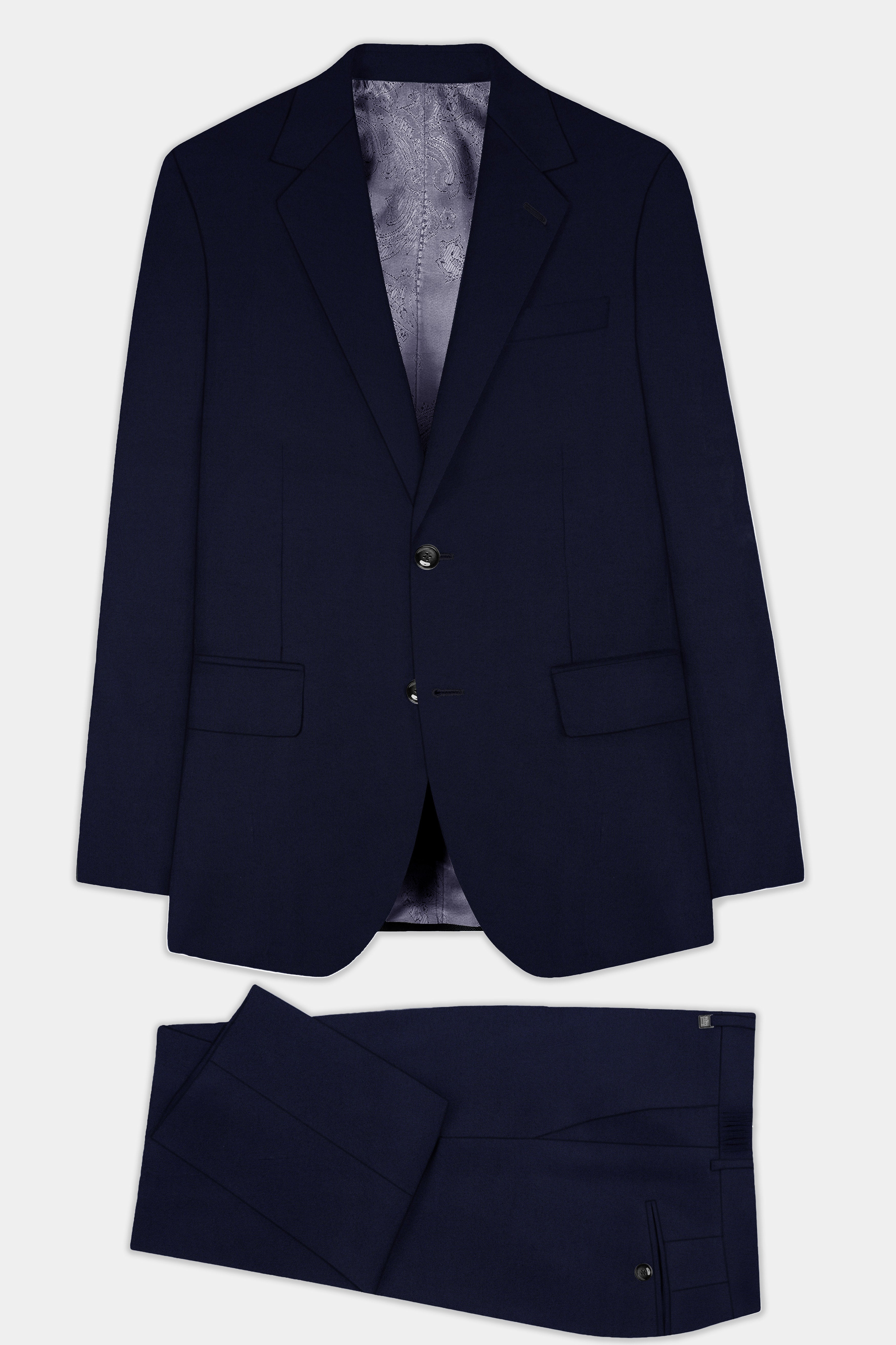 Ashen-Cinder Blue Solid Wool Rich Single Breasted Suit