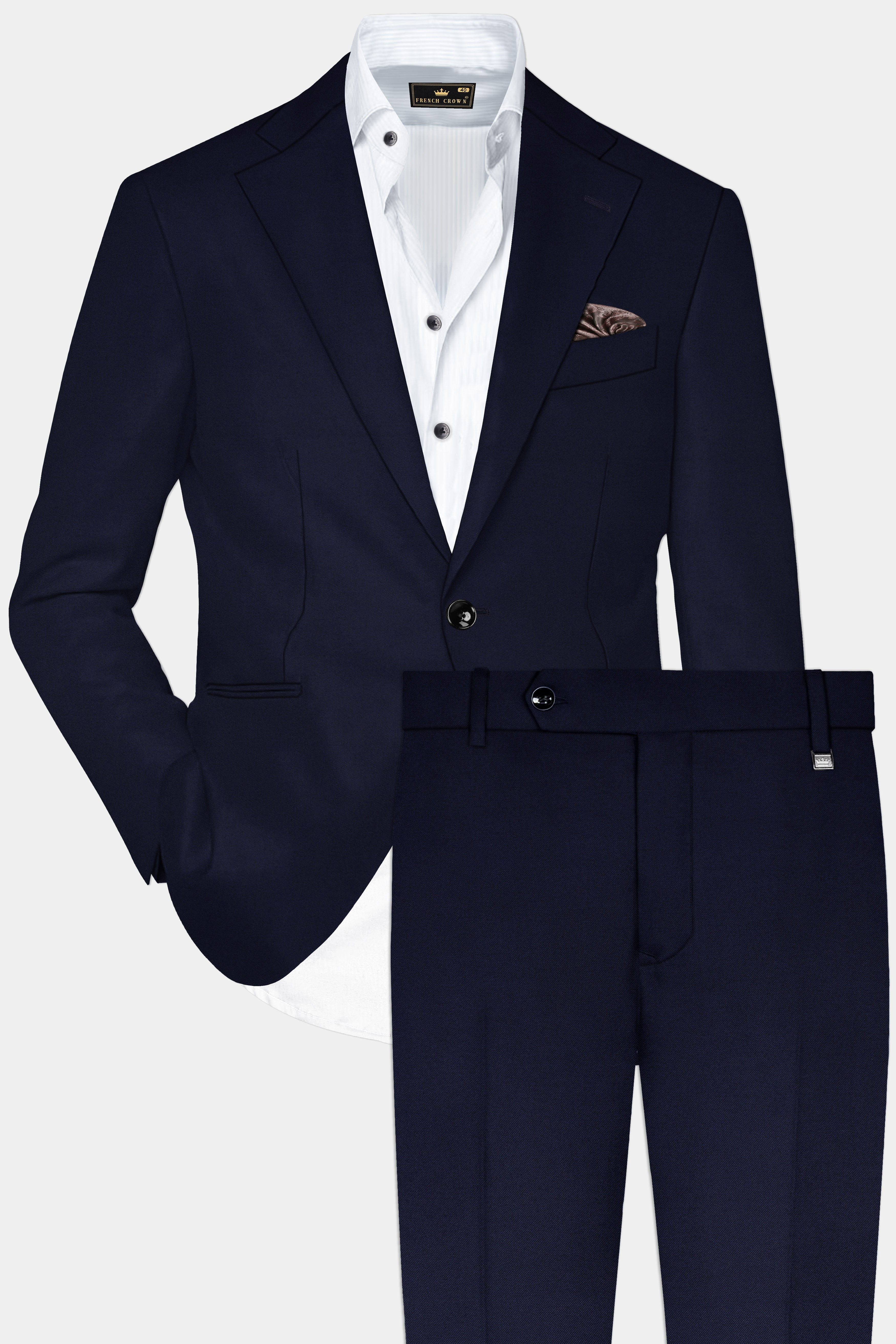 Ashen-Cinder Blue Solid Wool Rich Single Breasted Suit