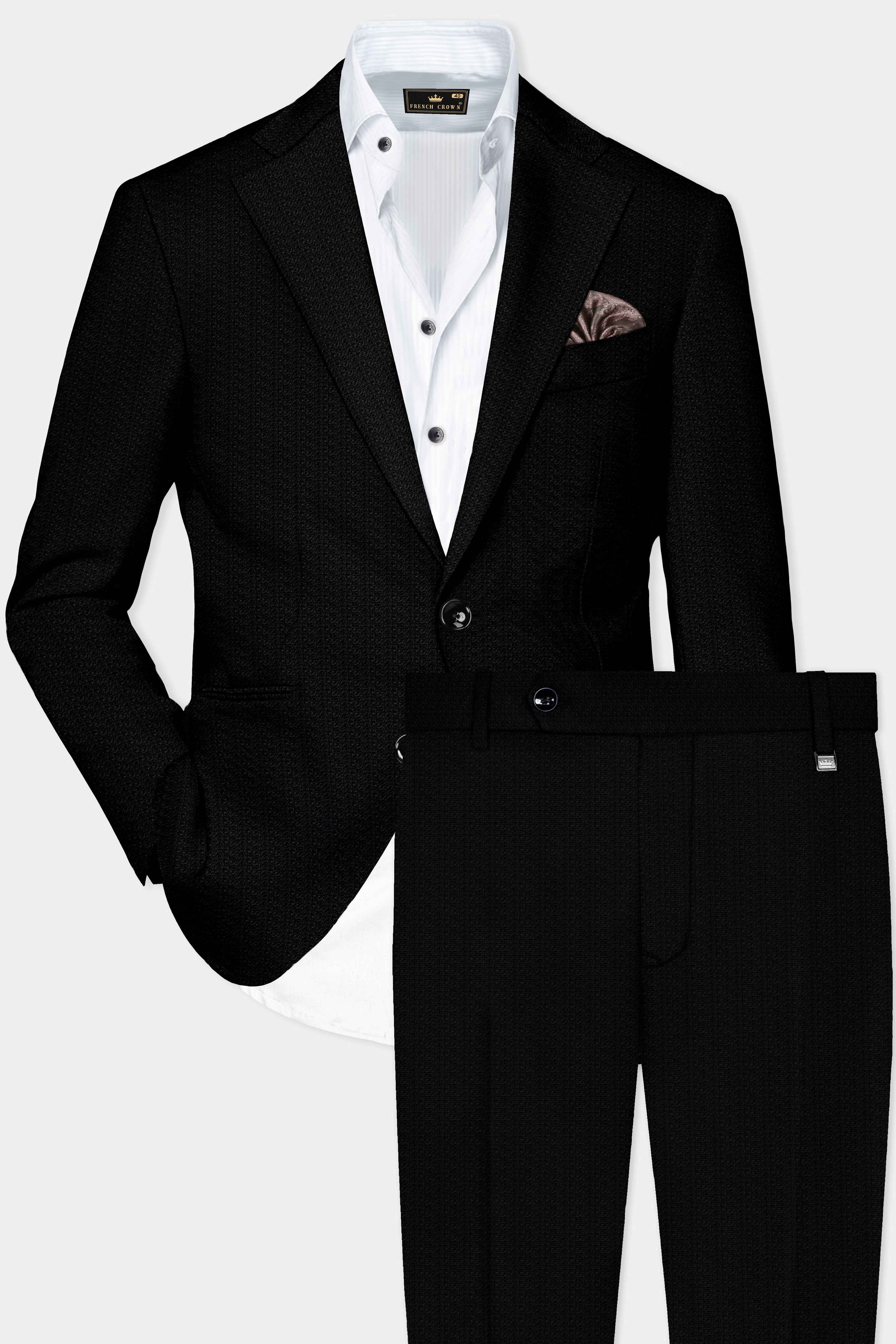 Noir-Jade Black Textured Wool Rich Single Breasted Suit