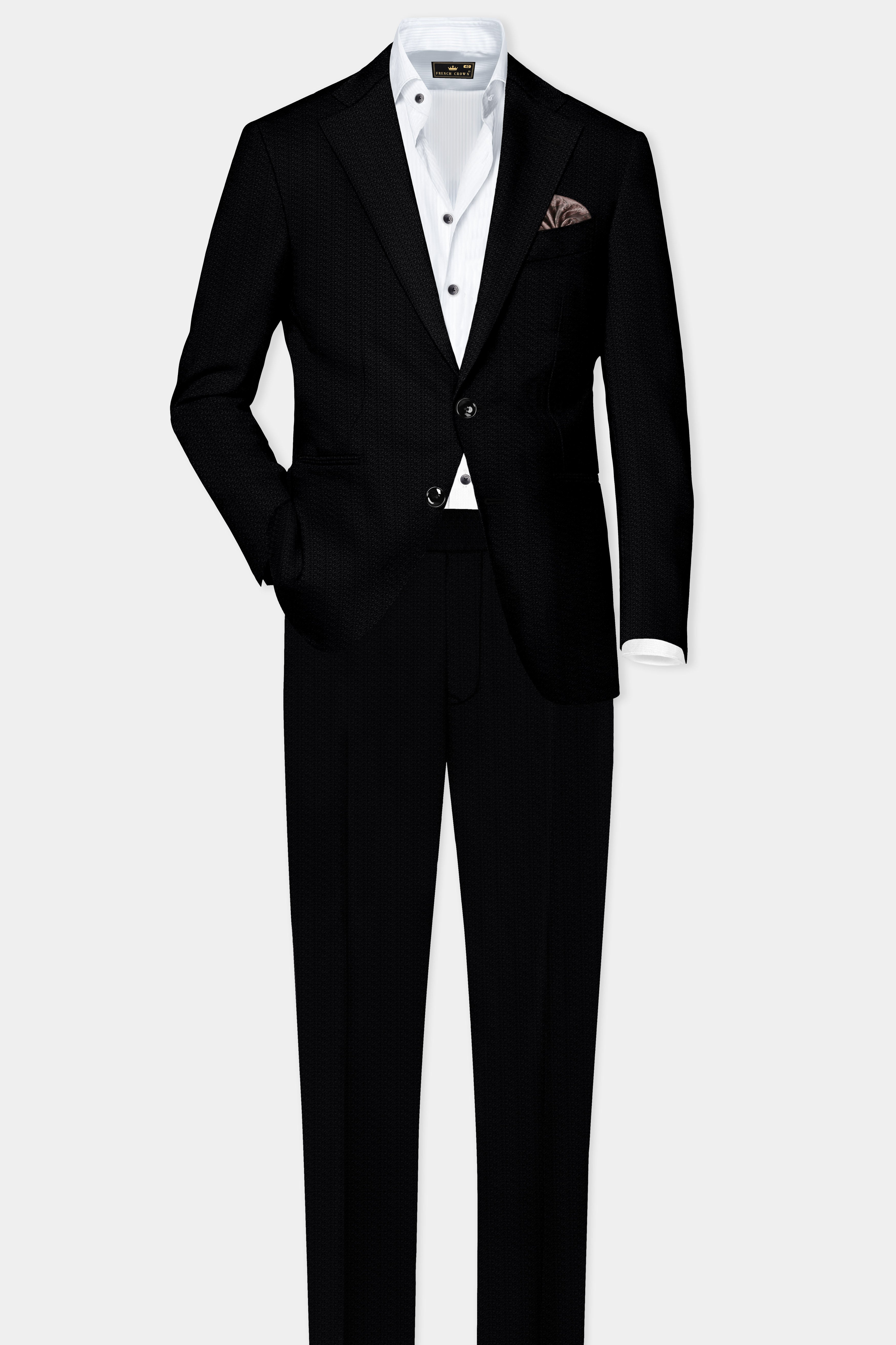 Noir-Jade Black Textured Wool Rich Single Breasted Suit