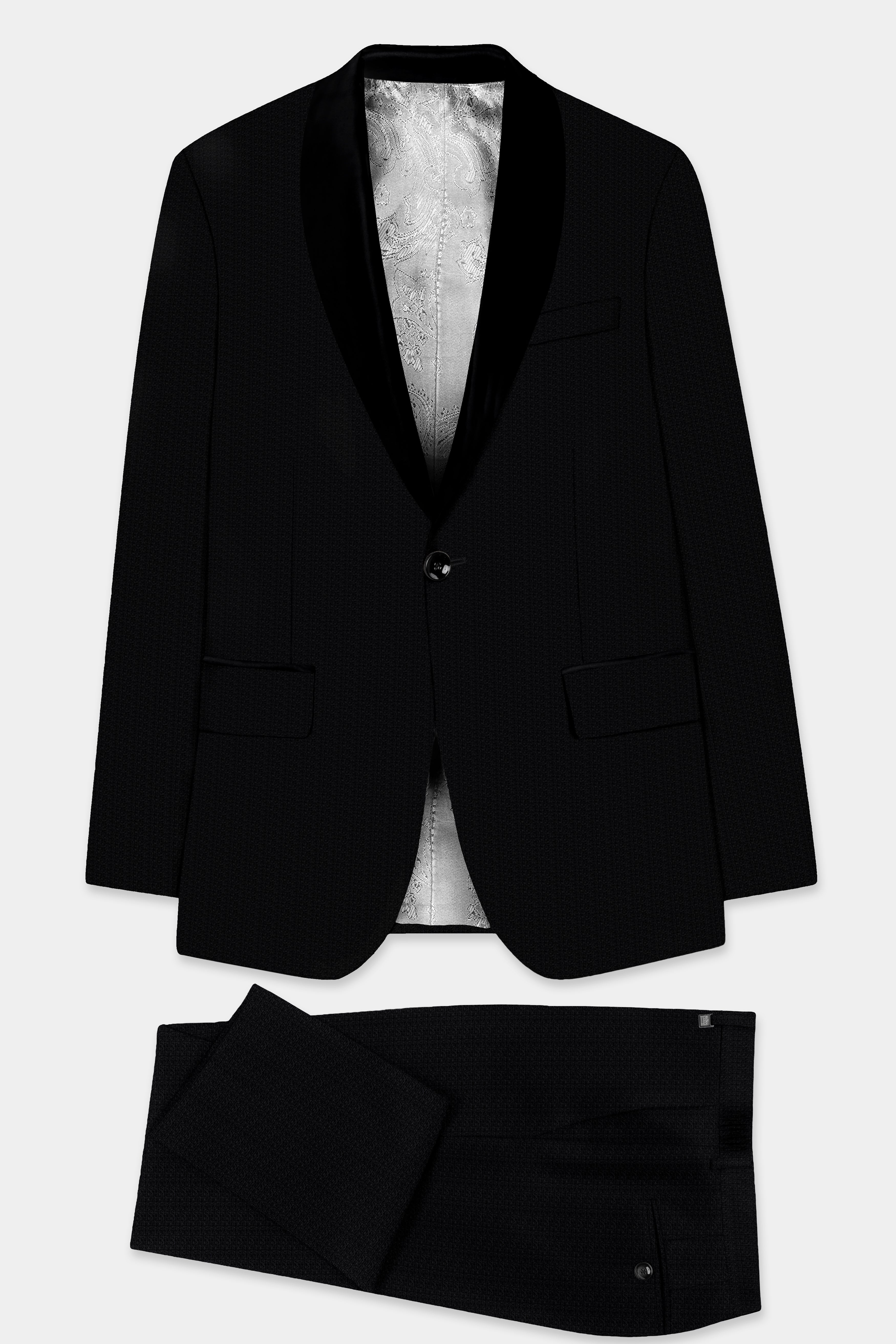 Noir-Jade Black Textured Wool Rich Tuxedo Suit