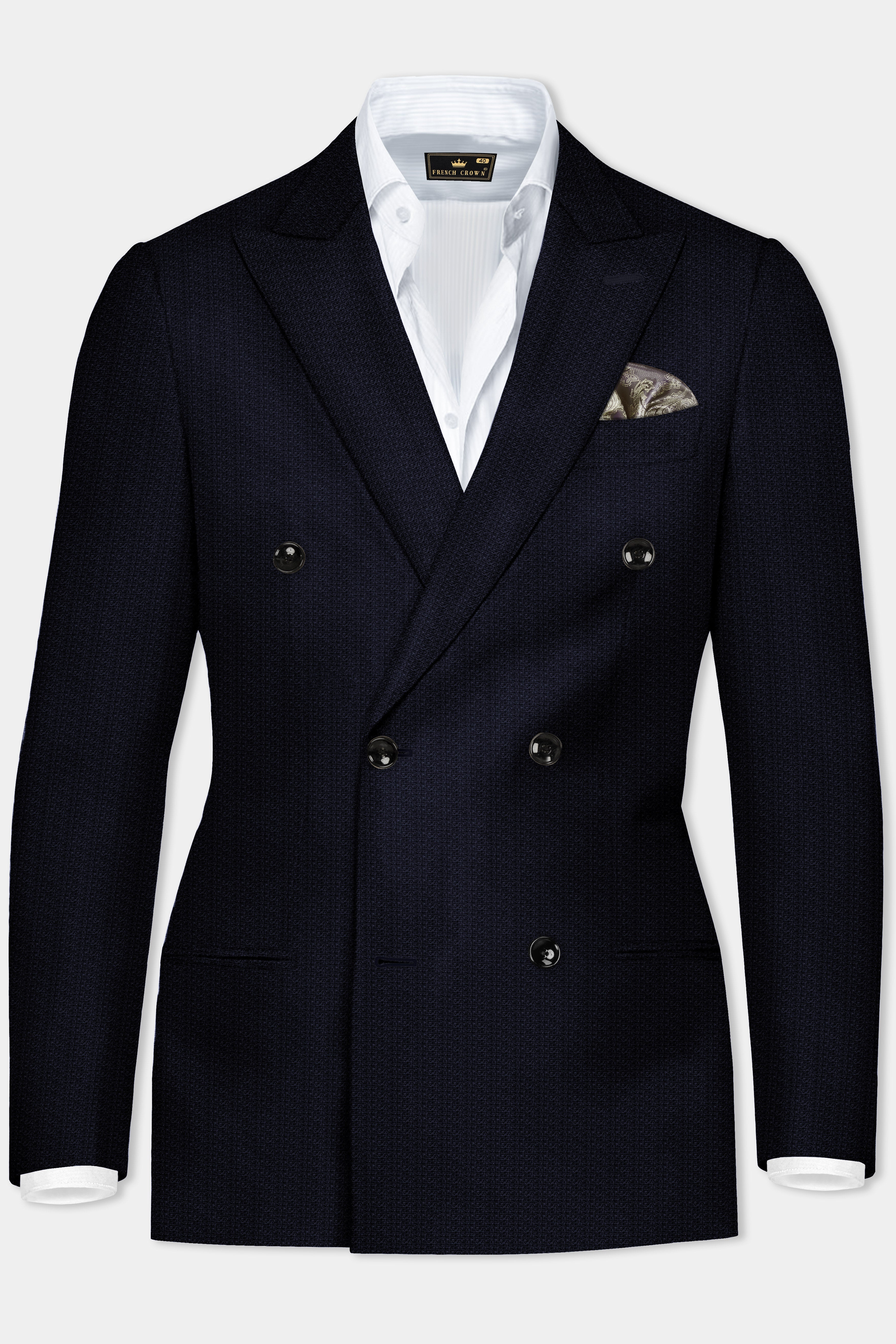 Indigo Prestige-French Navy Textured Wool Rich Double Breasted Suit