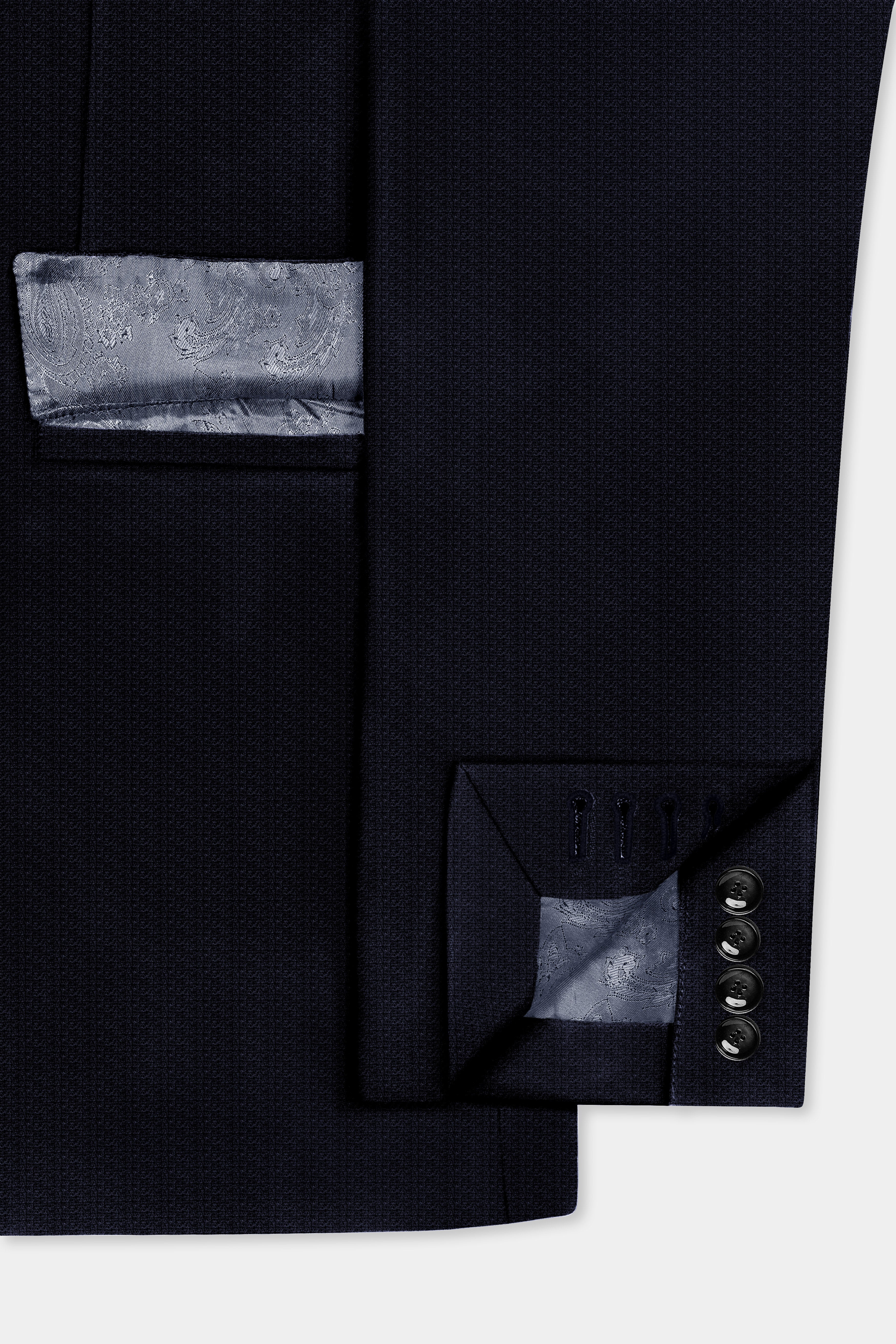 Indigo Prestige-French Navy Textured Wool Rich Double Breasted Suit