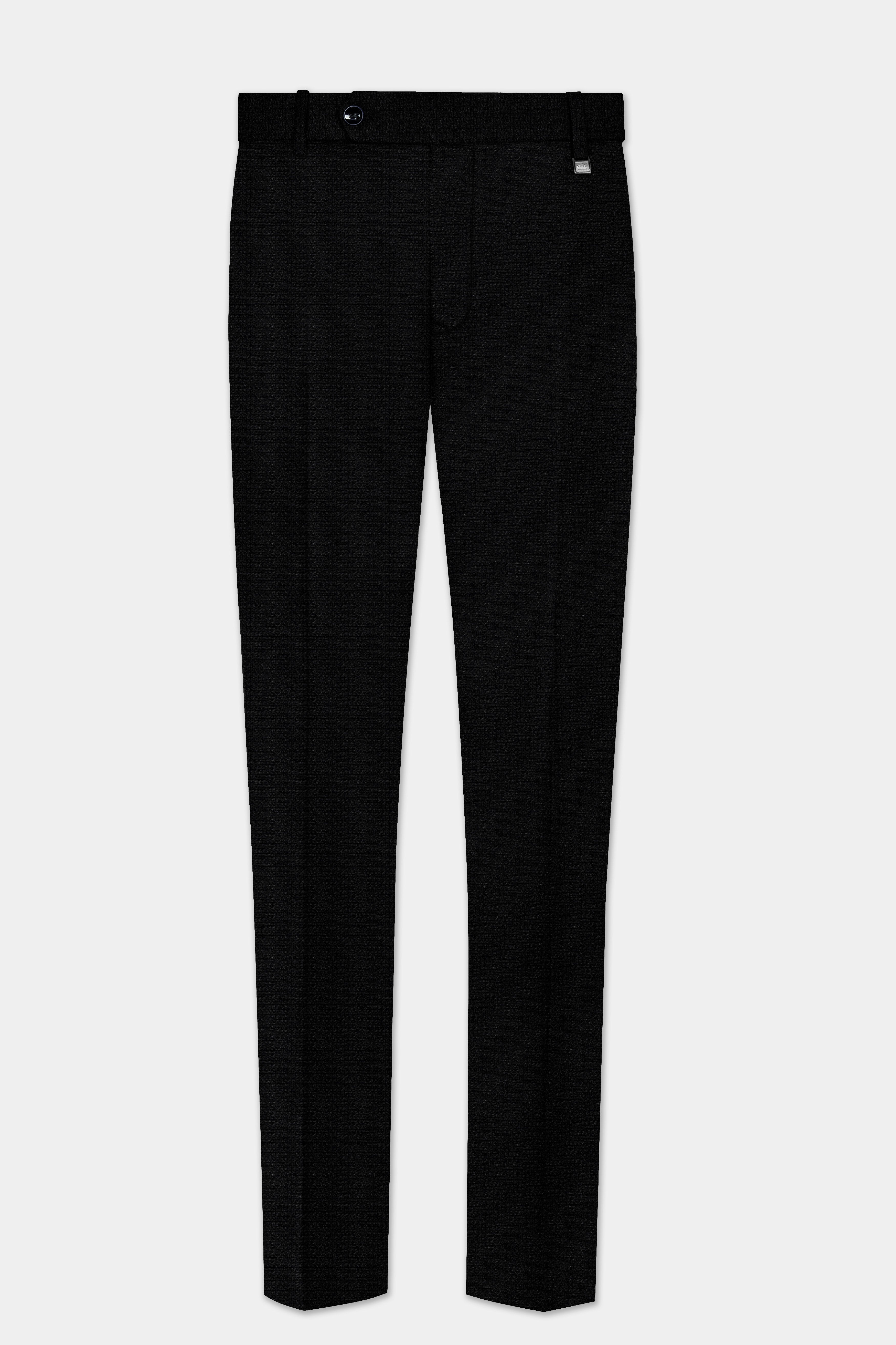 Noir-Jade Black Textured Wool Rich Bandhgala Designer Suit