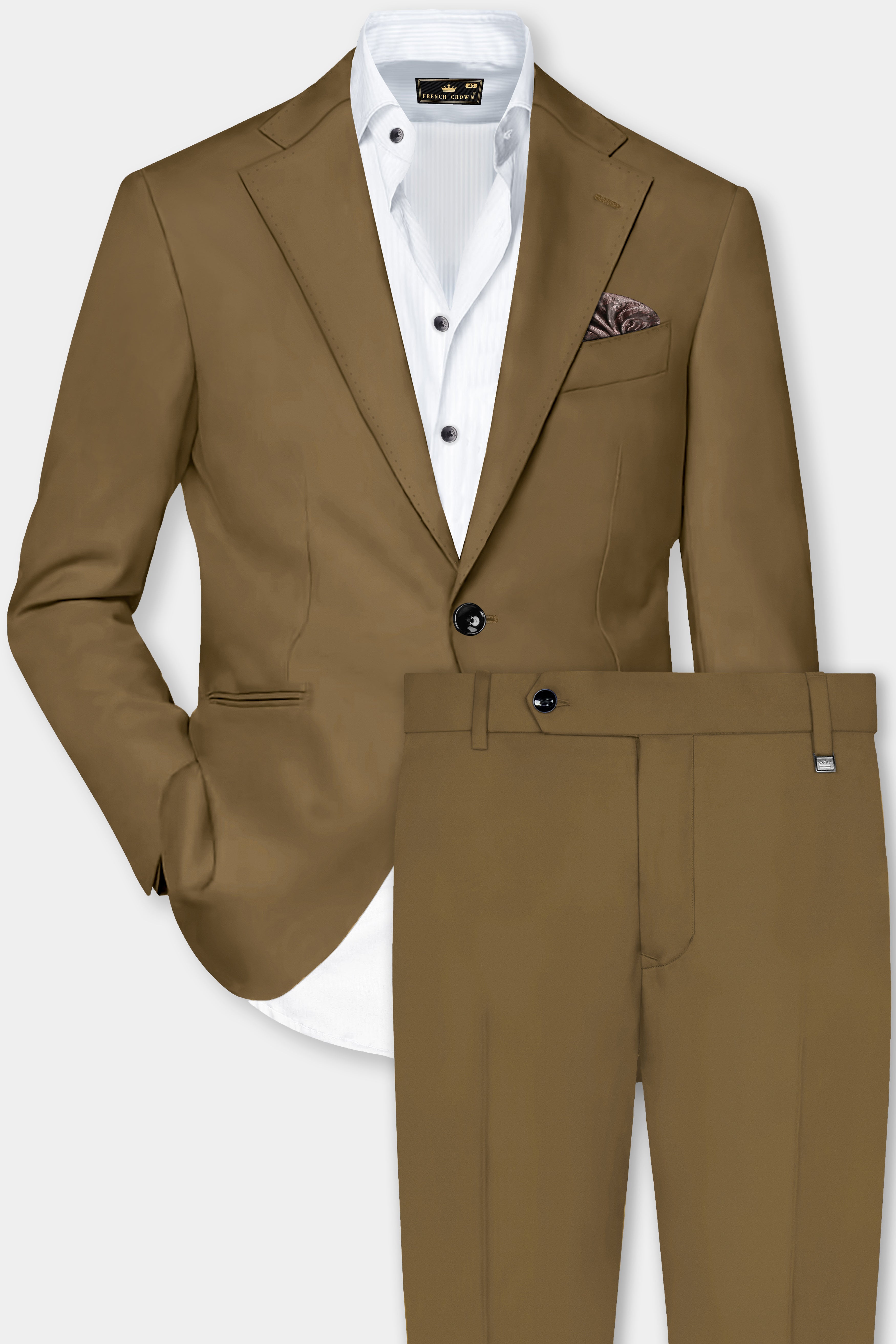 Walnut Luxe-Arrowtown Brown Solid Cotton Single Breasted Suit