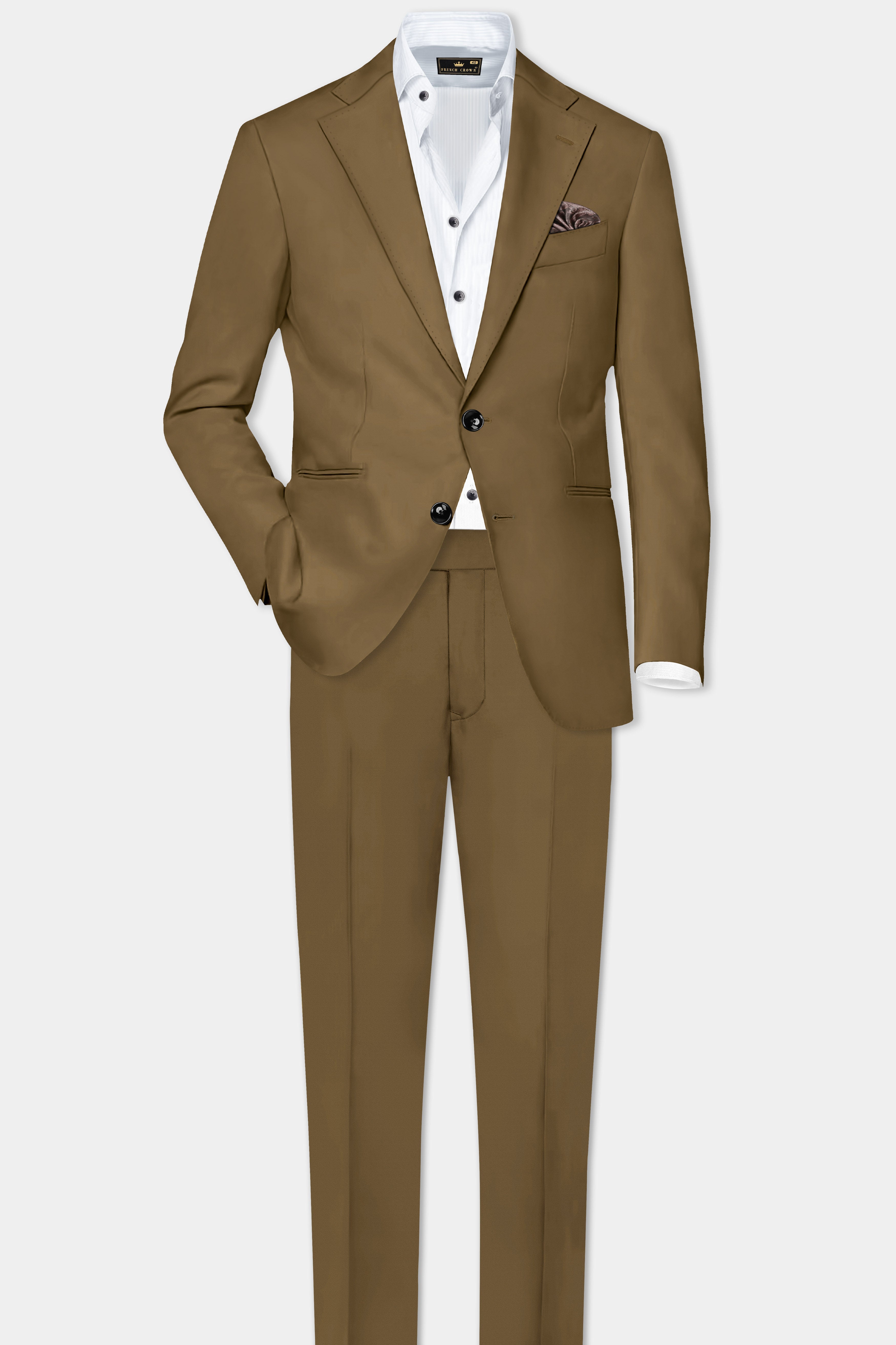 Walnut Luxe-Arrowtown Brown Solid Cotton Single Breasted Suit