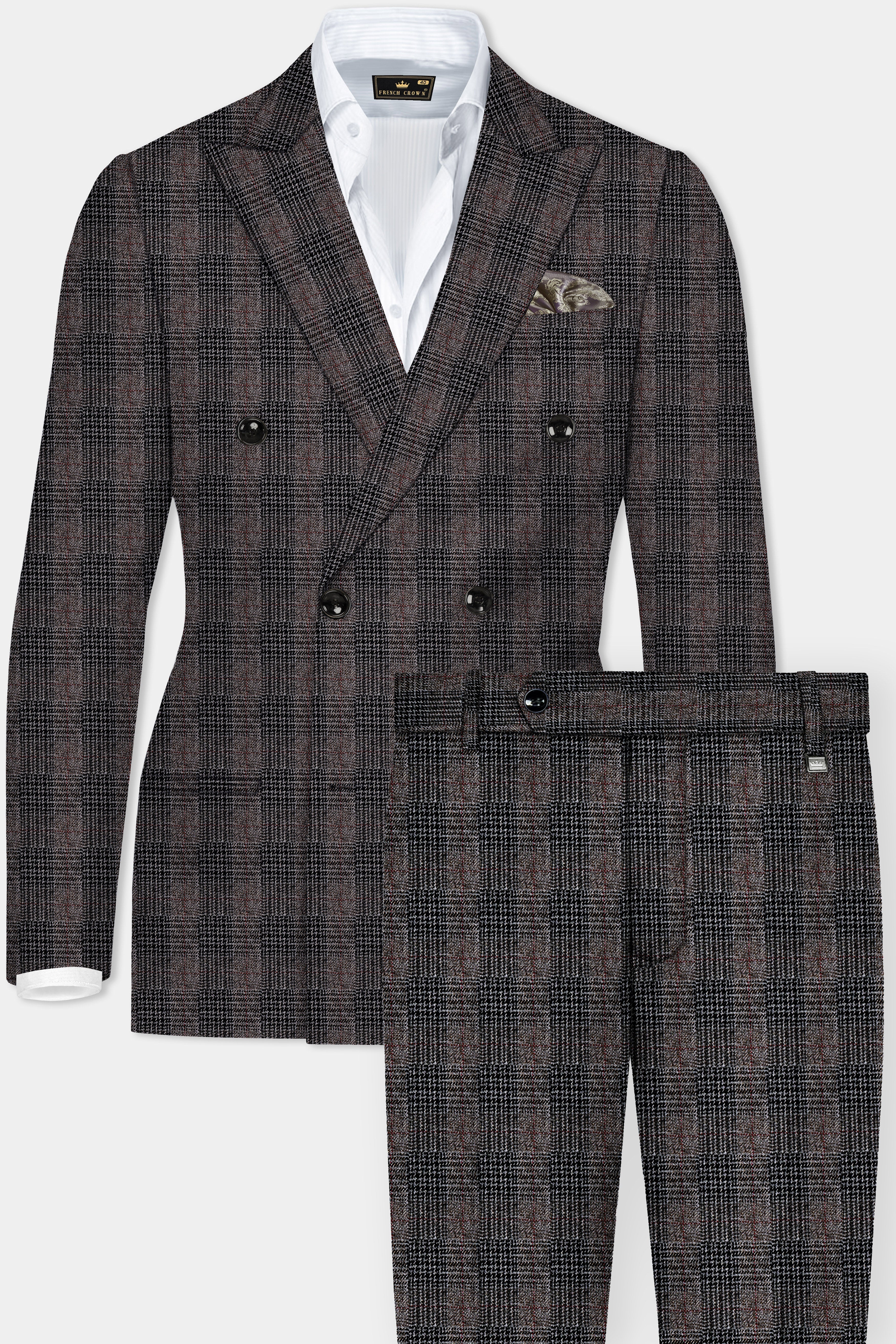 Rustic-Matterhorn Brown Plaid Tweed Double Breasted Designer Suit