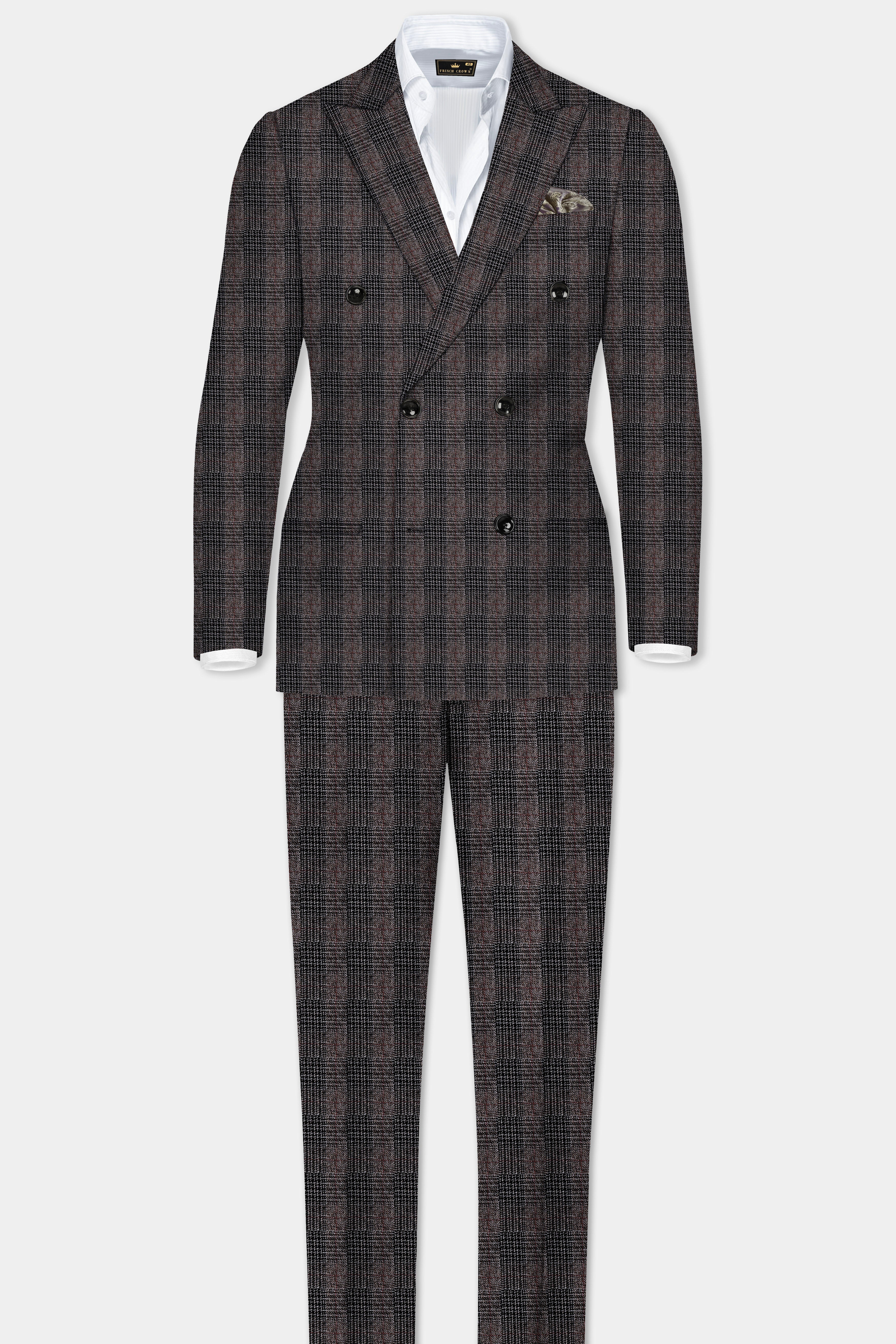 Rustic-Matterhorn Brown Plaid Tweed Double Breasted Designer Suit