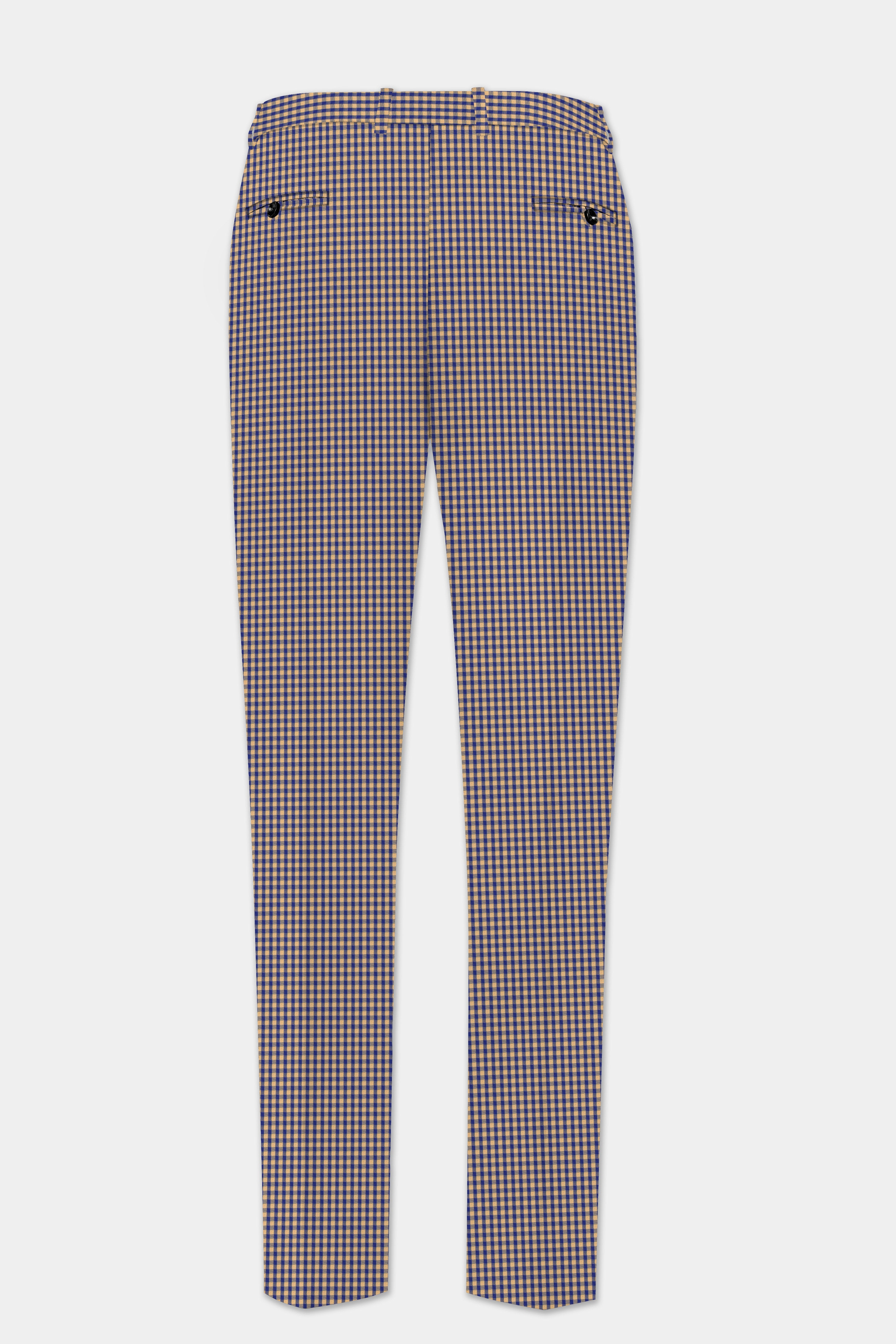 Sierra-Catalina Blue And Tacao Yellow Gingham Plaid Cotton Double Breasted Suit