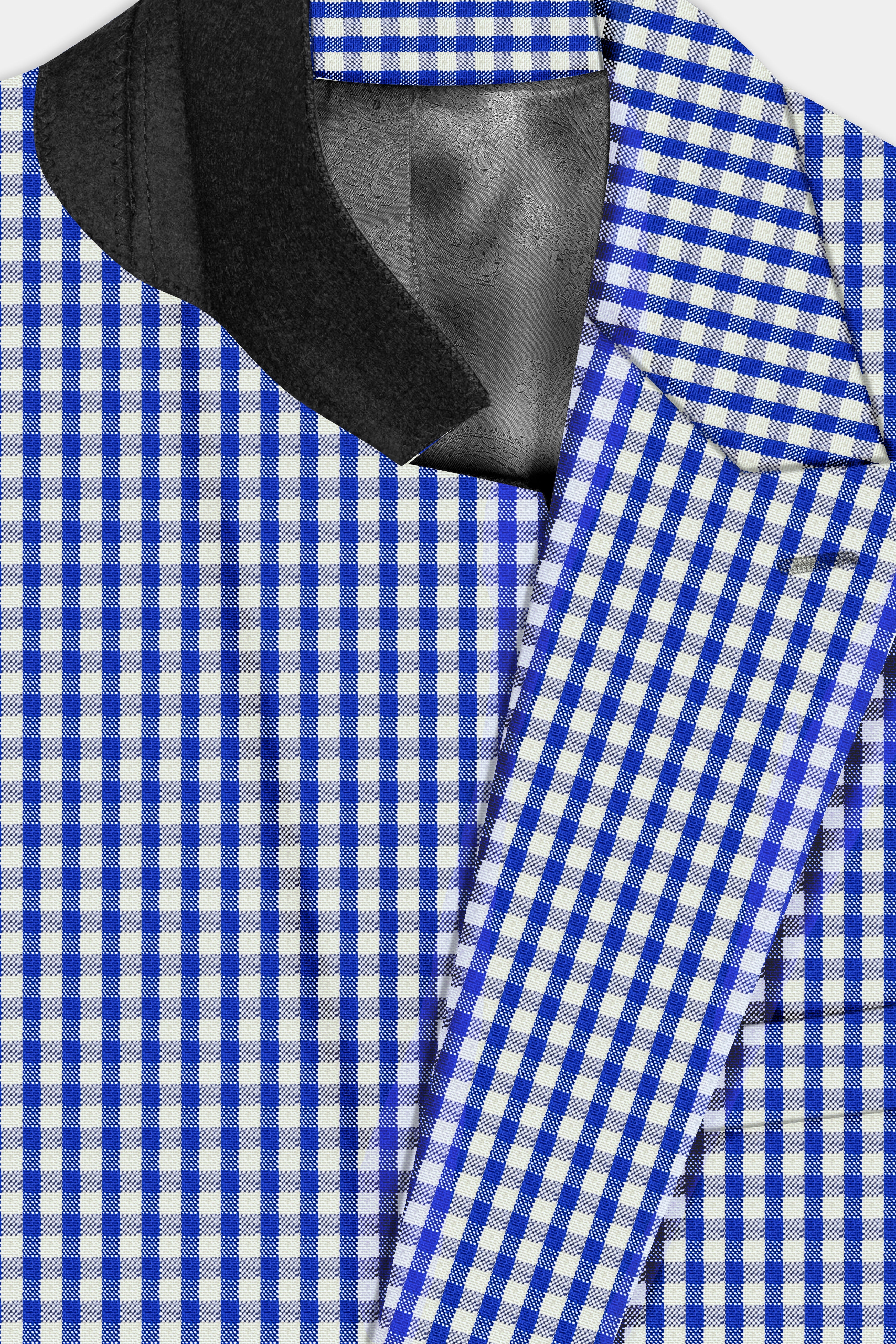 Nautilus-Torea Bay Blue And Bright White Gingham Plaid Cotton Double Breasted Suit