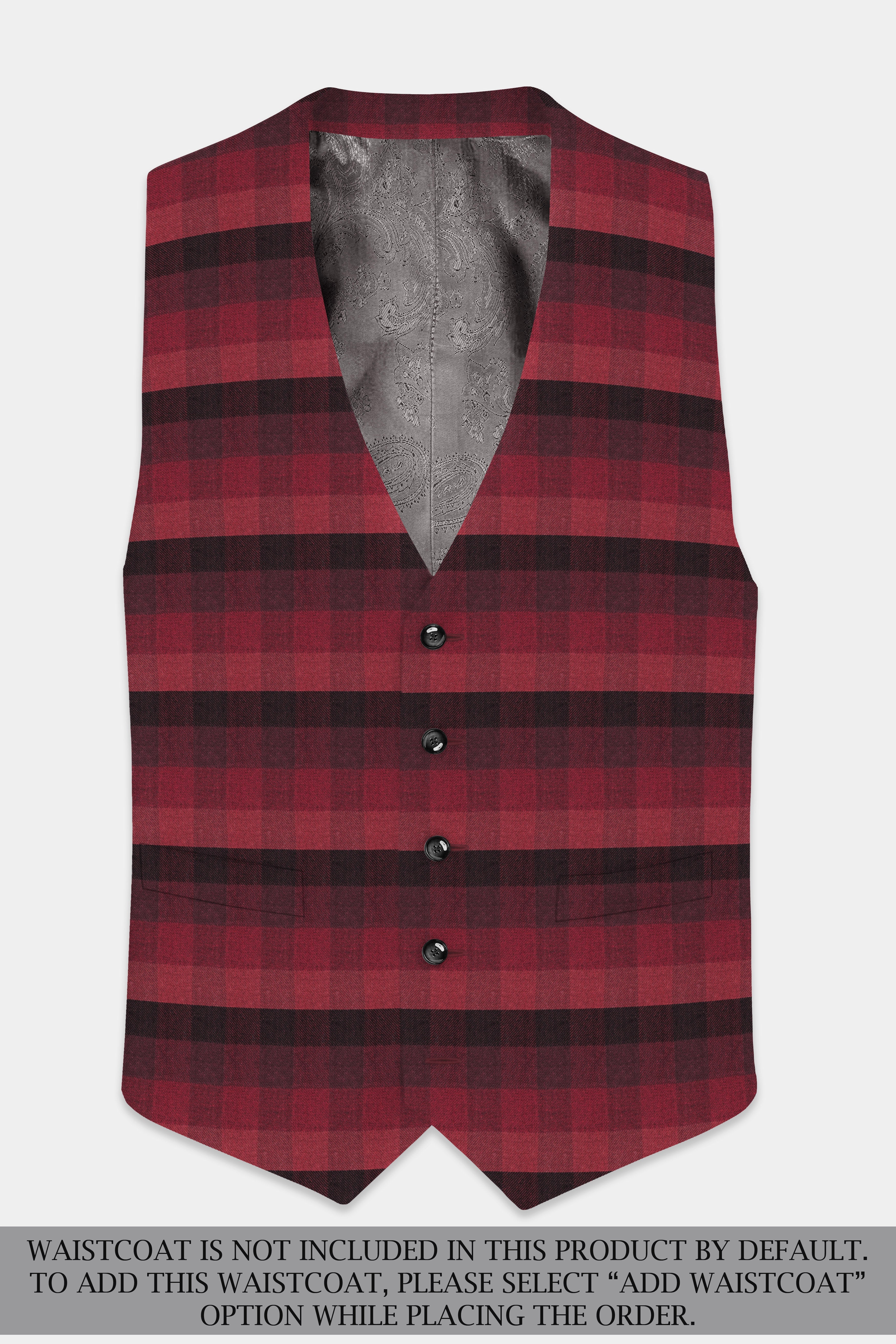 Obsidian-Wine Berry Red And Thunder Black Plaid Tweed Double Breasted Suit