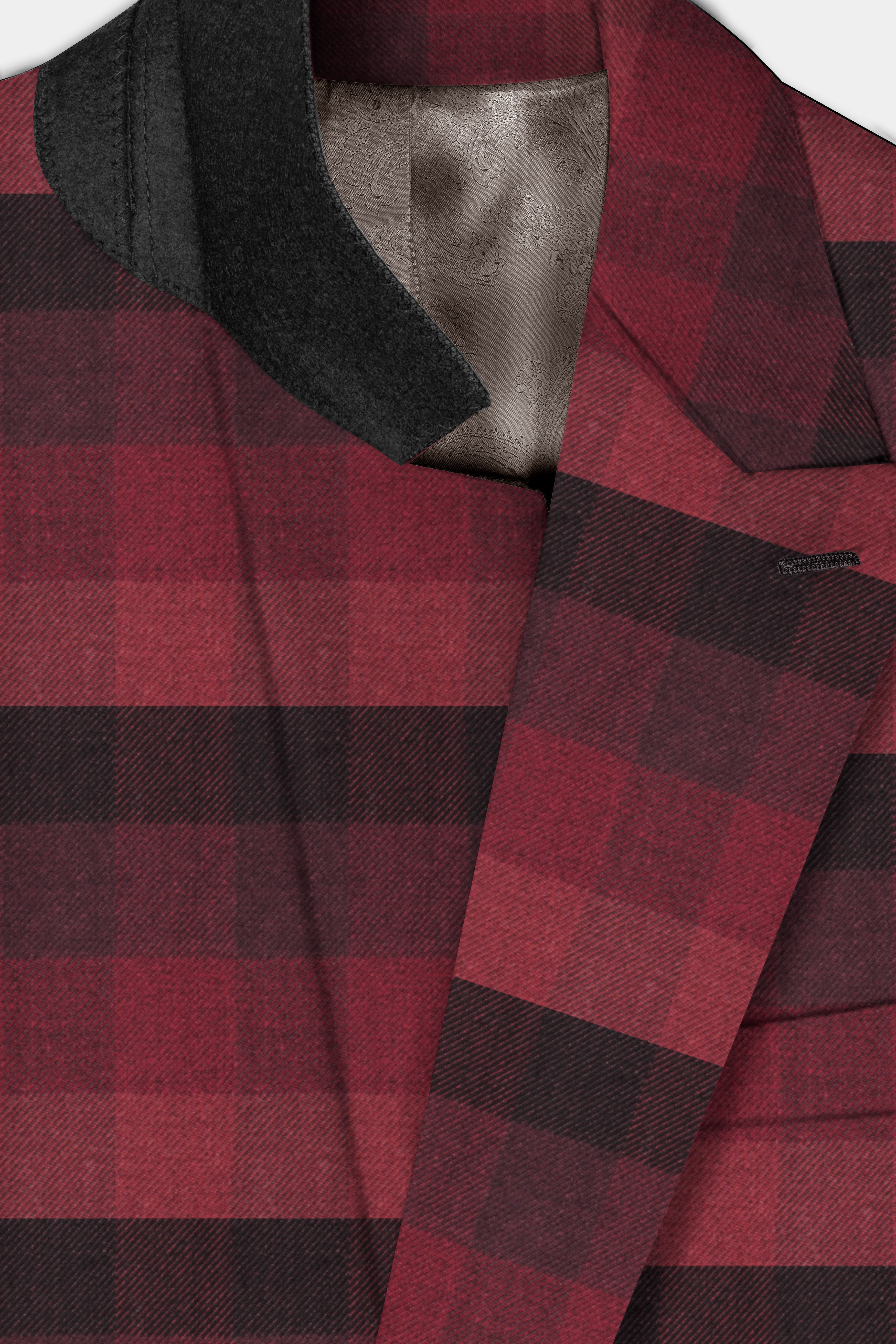 Obsidian-Wine Berry Red And Thunder Black Plaid Tweed Double Breasted Suit