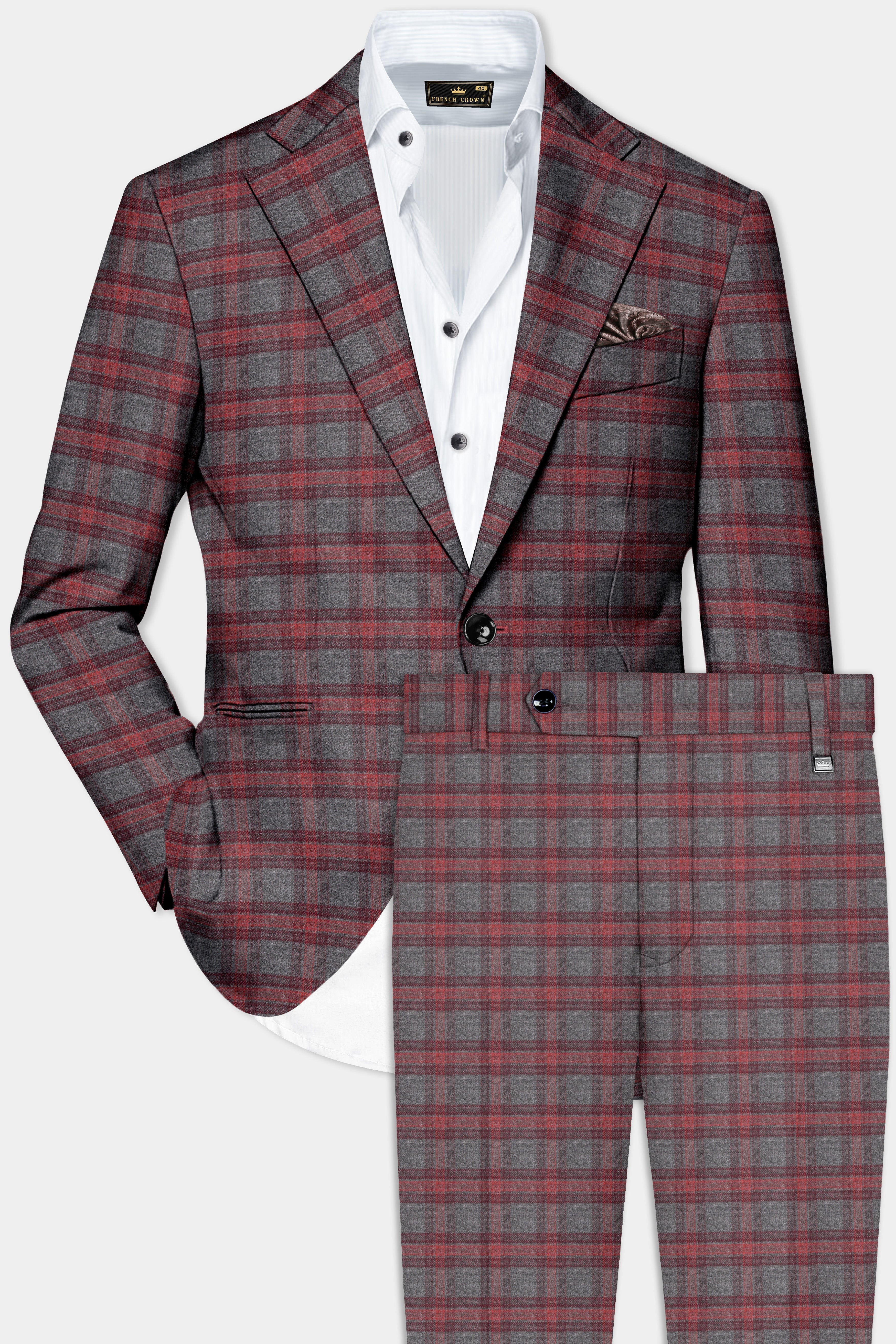 Tuscany-Chicago Gray And Tosca Red Plaid Tweed Single Breasted Suit