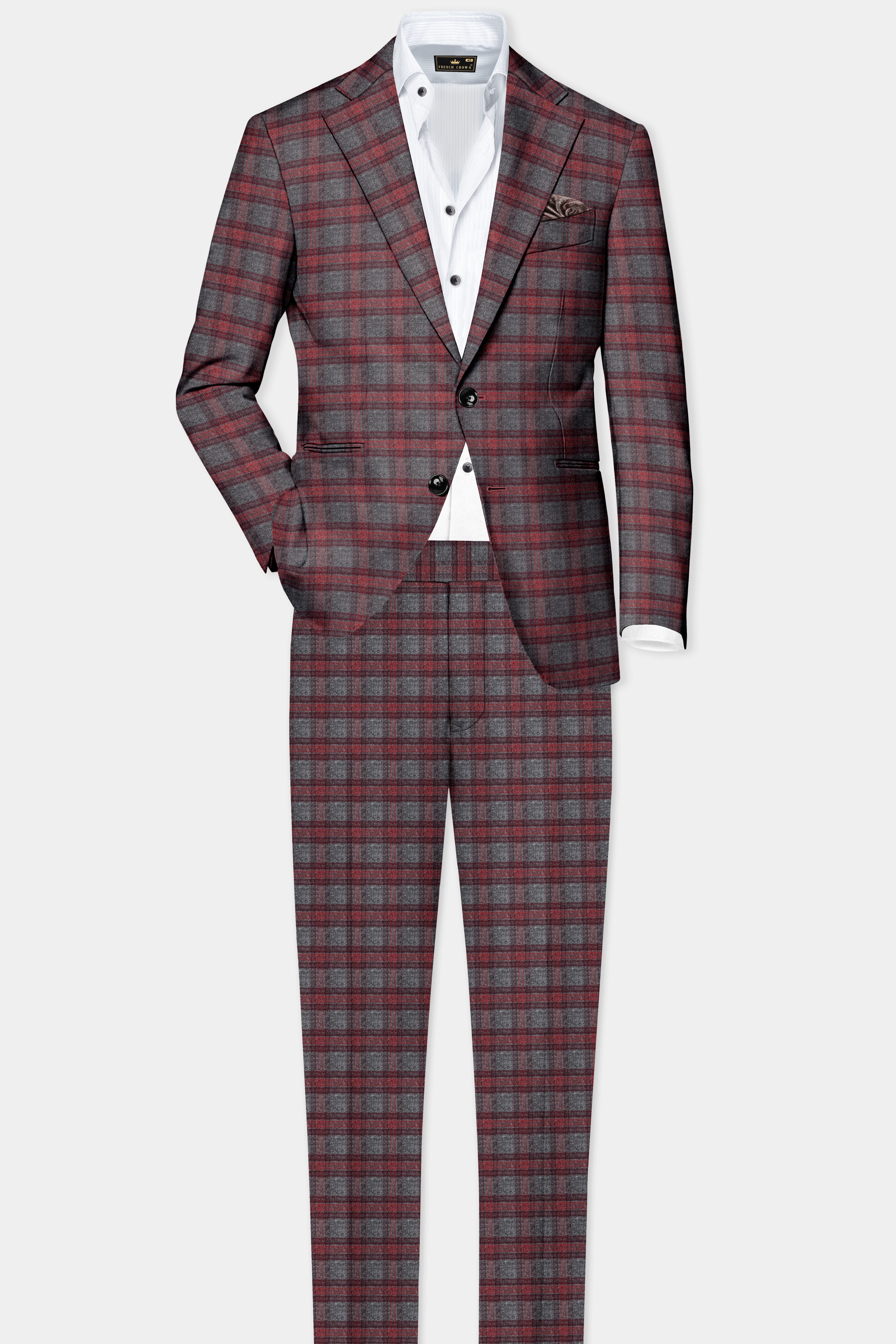 Tuscany-Chicago Gray And Tosca Red Plaid Tweed Single Breasted Suit