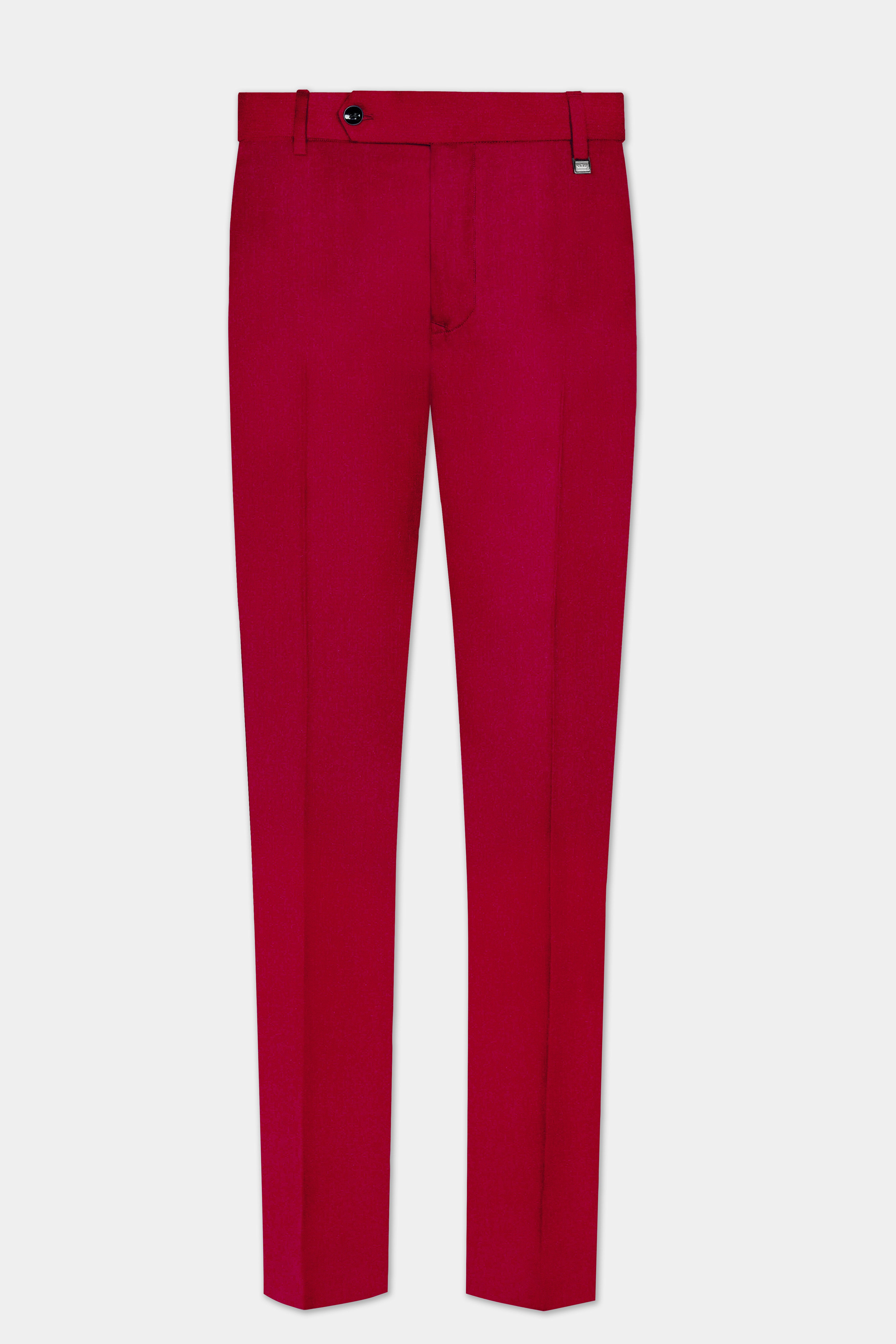 Vermilion-Chili Red Solid Wool Rich Bandhgala Suit