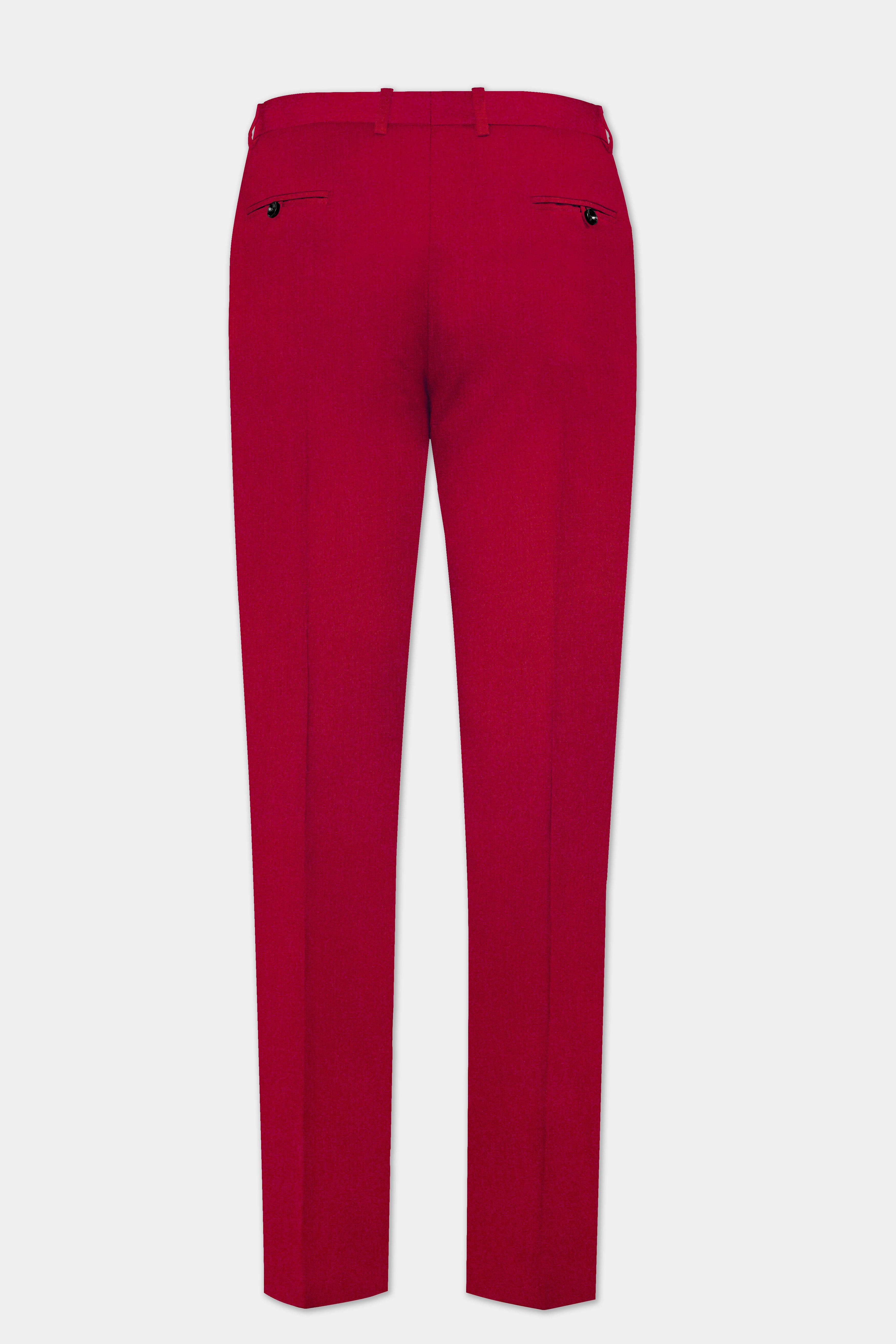 Vermilion-Chili Red Solid Wool Rich Bandhgala Suit