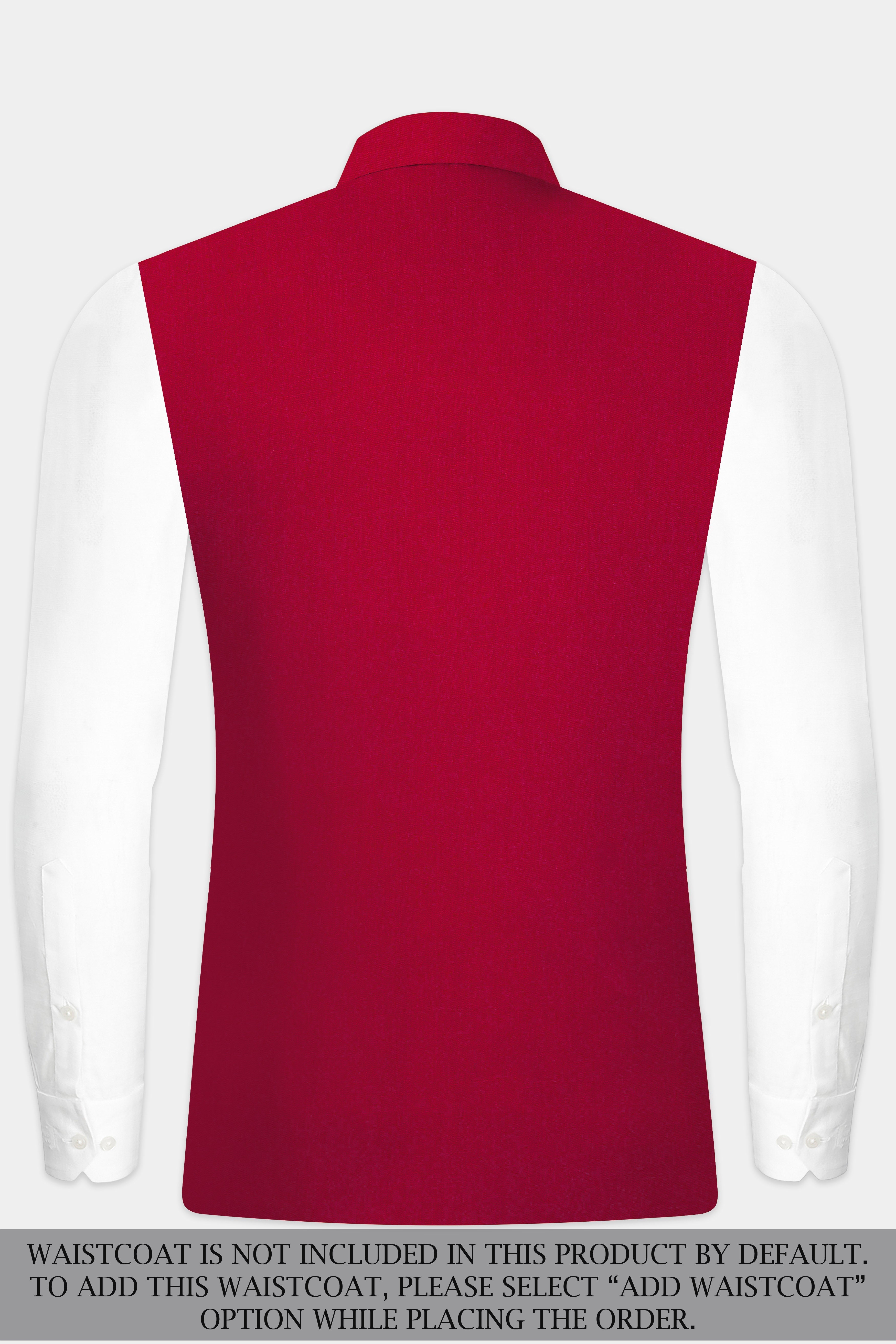 Vermilion-Chili Red Solid Wool Rich Bandhgala Slight Stretch Suit