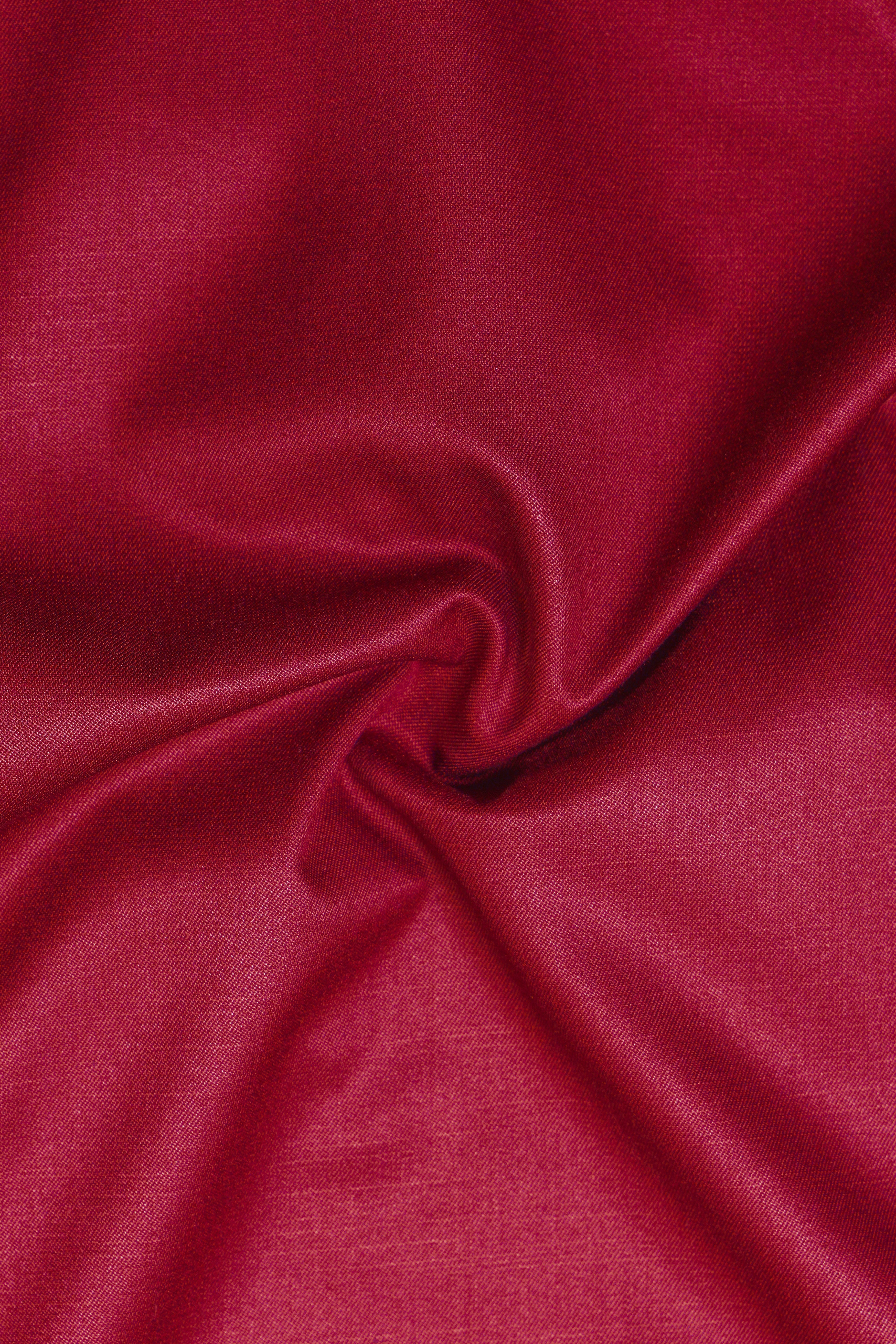Vermilion-Chili Red Solid Wool Rich Bandhgala Slight Stretch Suit