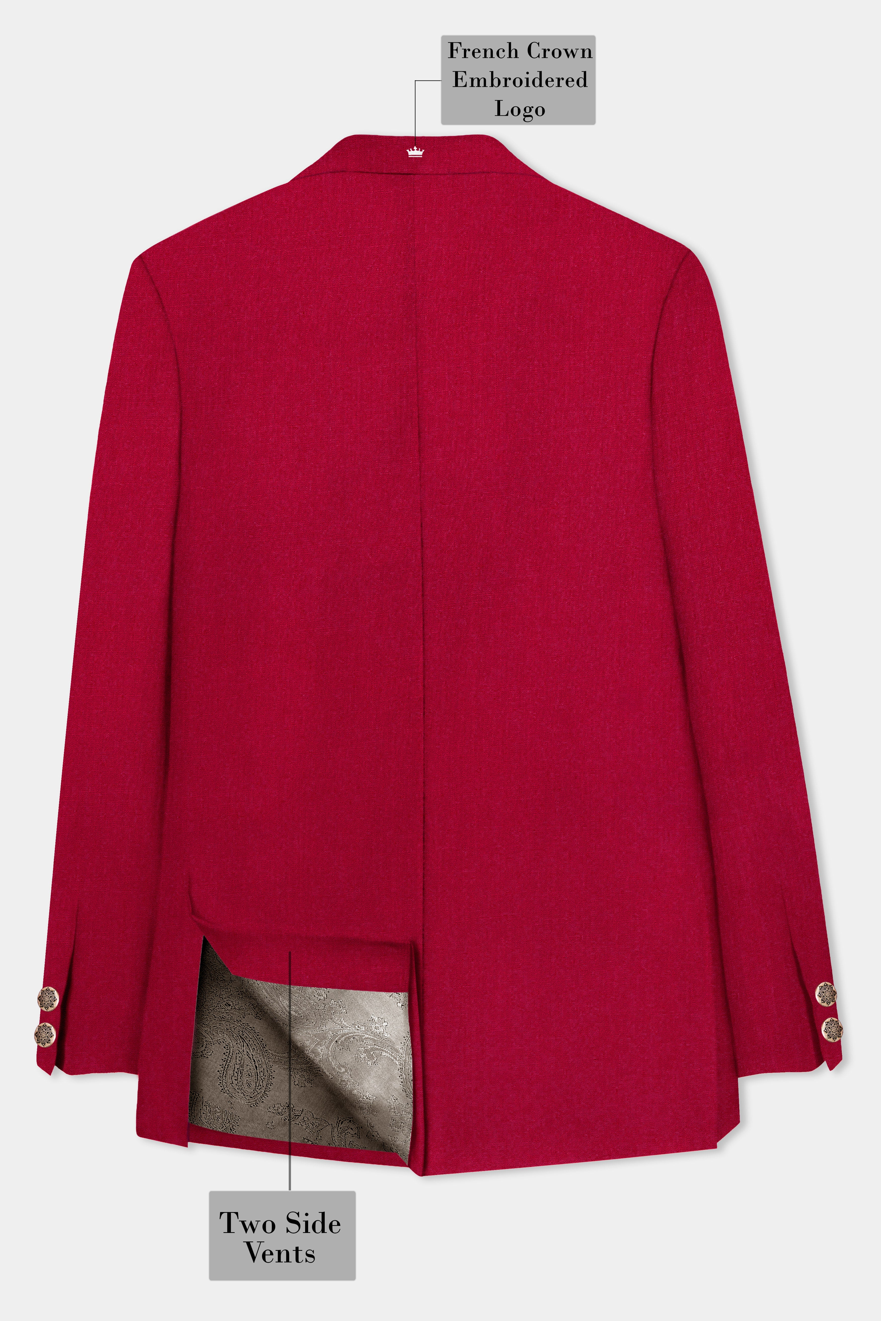 Vermilion-Chili Red Solid Wool Rich Bandhgala Slight Stretch Suit
