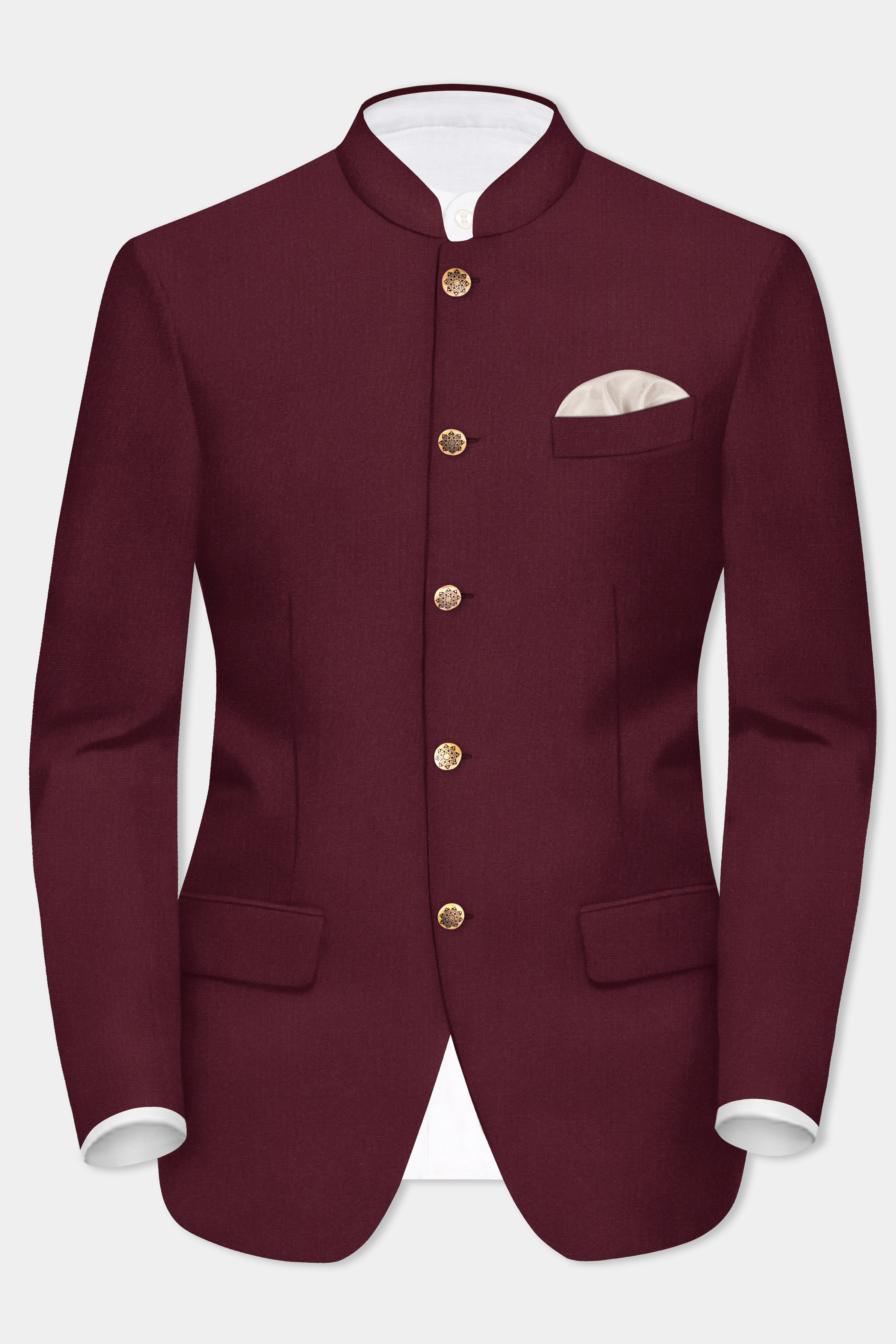 Merlot-Wine Berry Solid Wool Rich Bandhgala Suit