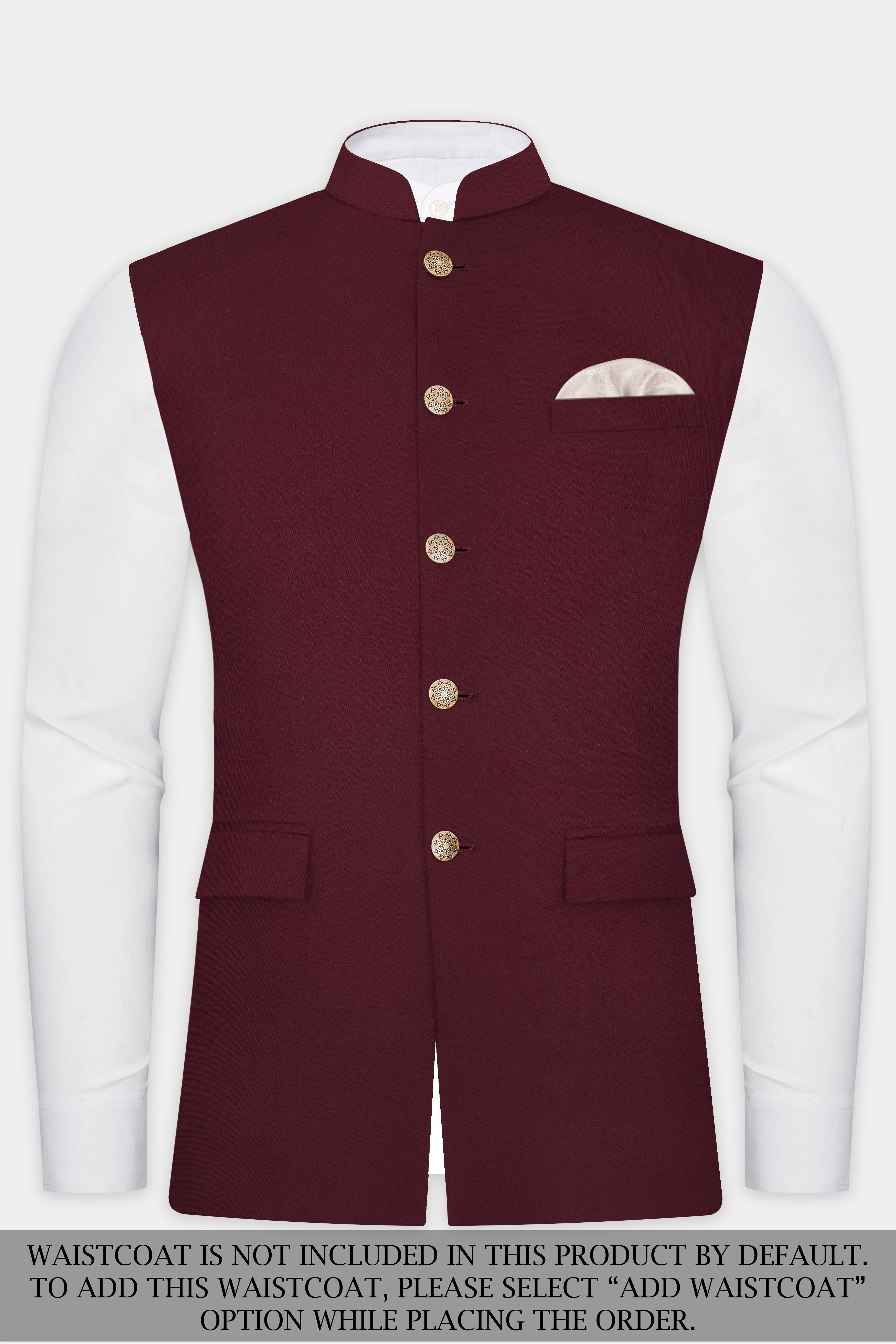 Merlot-Wine Berry Solid Wool Rich Bandhgala Suit