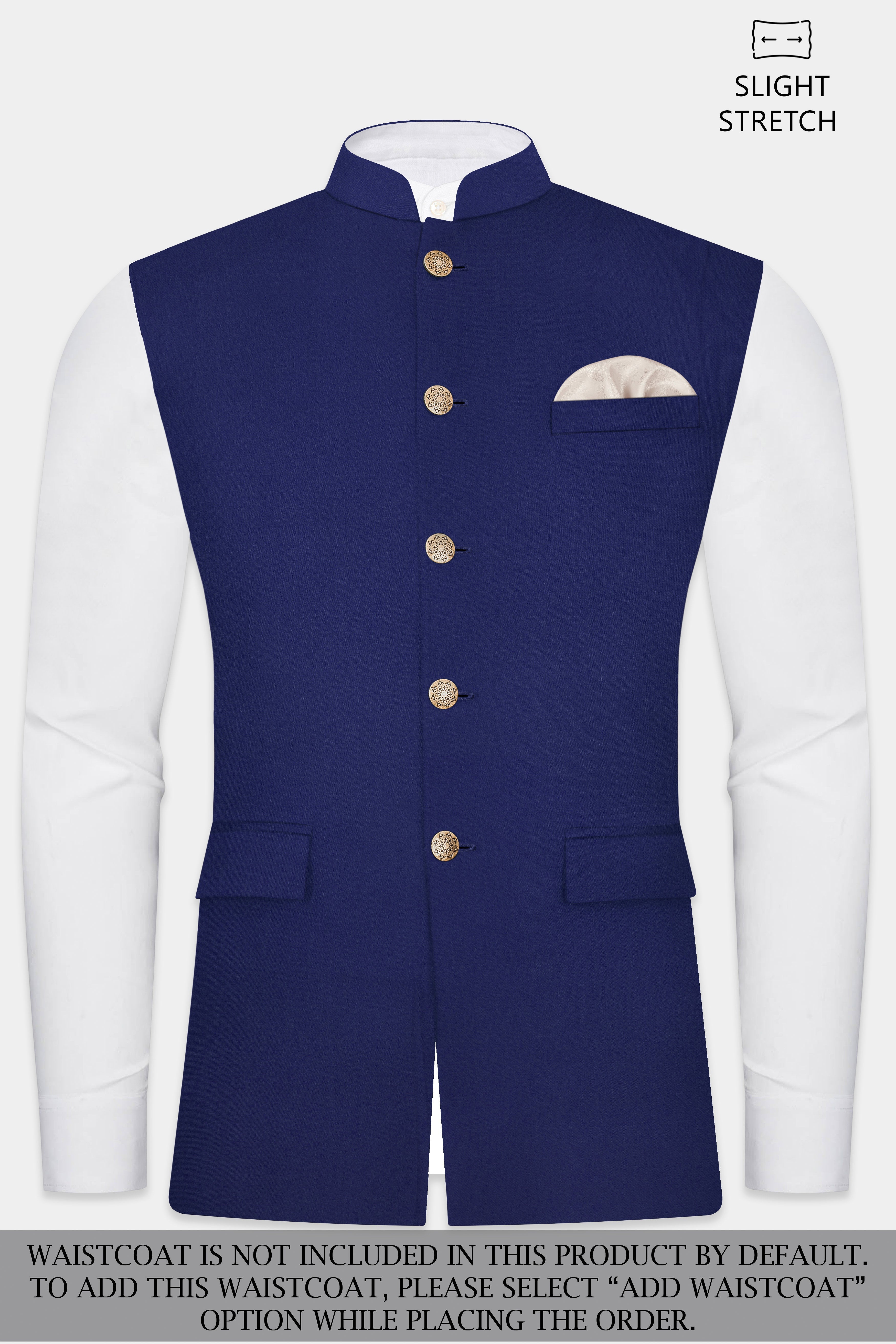 Celestia-Blue Solid Wool Rich Bandhgala Slight Stretch Suit