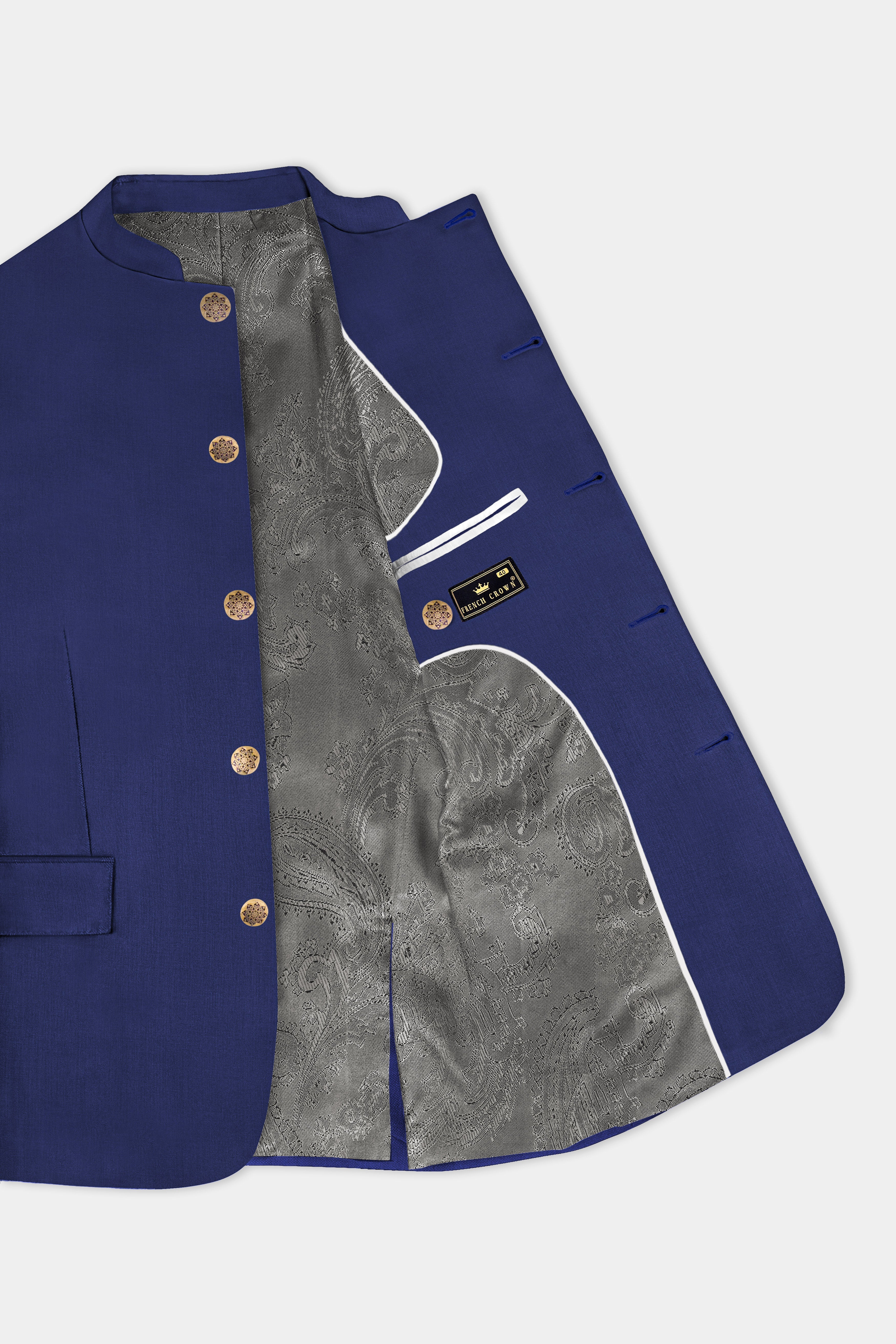 Celestia-Zodiac Blue Solid Wool Rich Bandhgala Suit