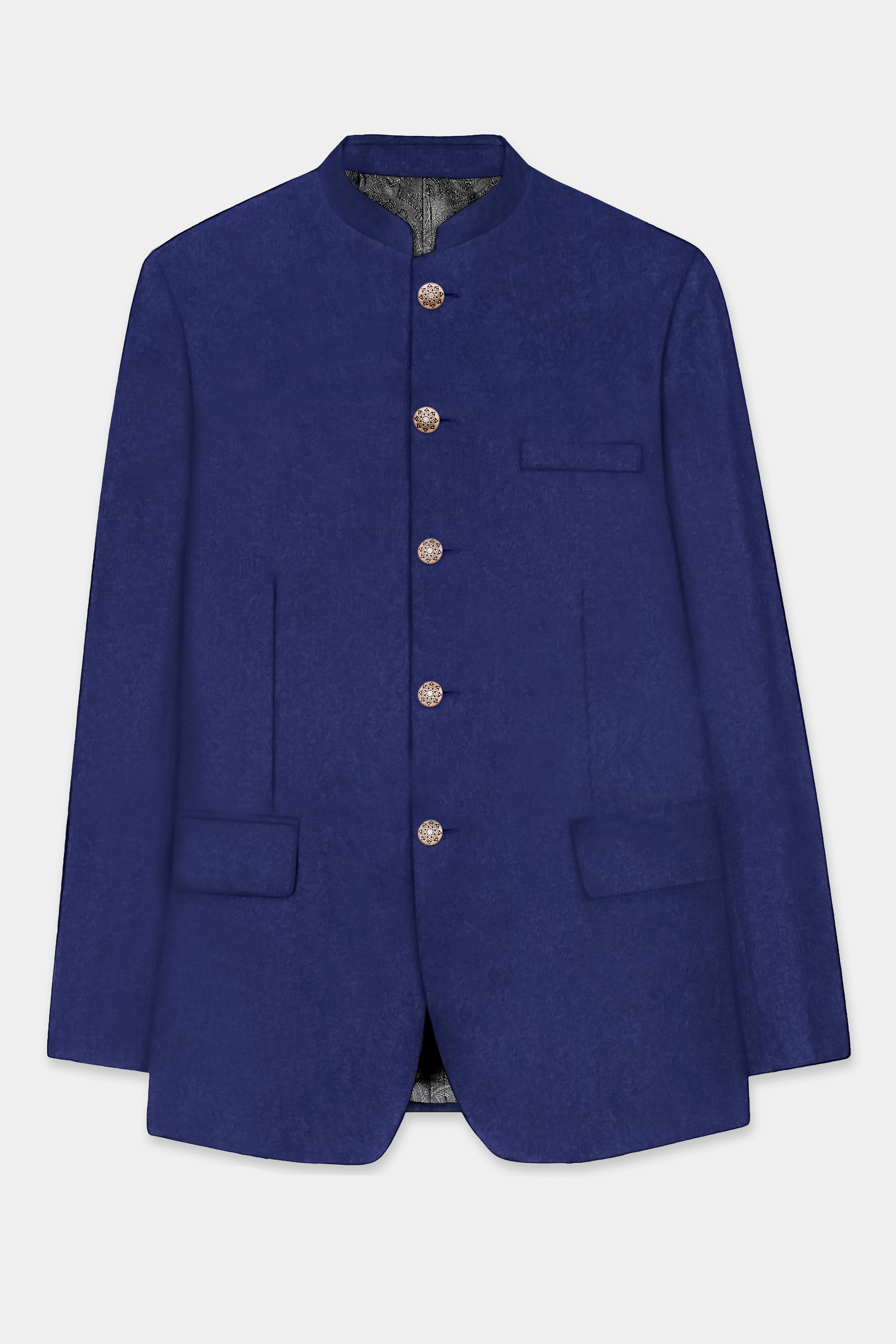 Celestia-Blue Solid Wool Rich Bandhgala Slight Stretch Suit
