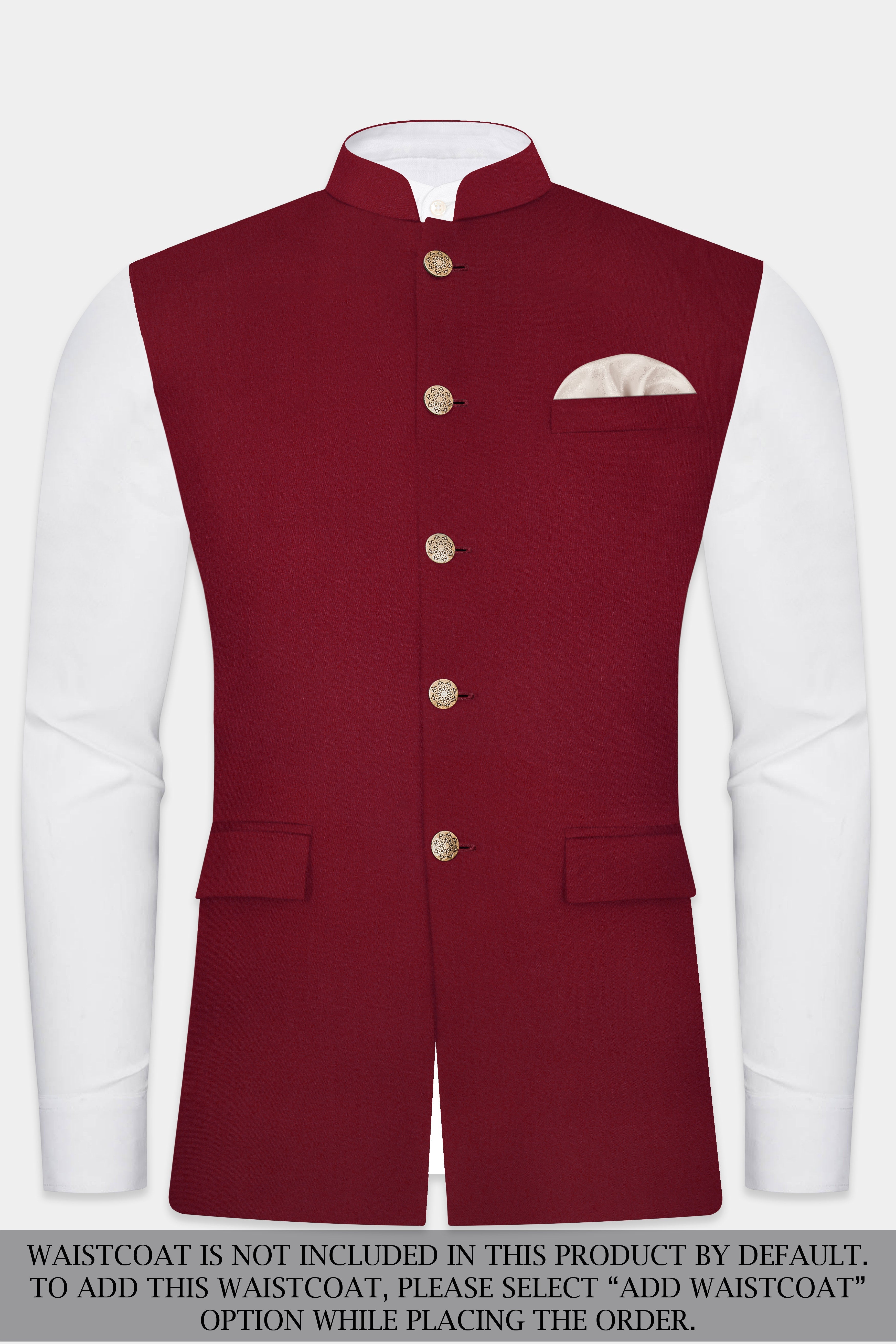 CrimsonAce-Cherry Red Solid Wool Rich Bandhgala Suit