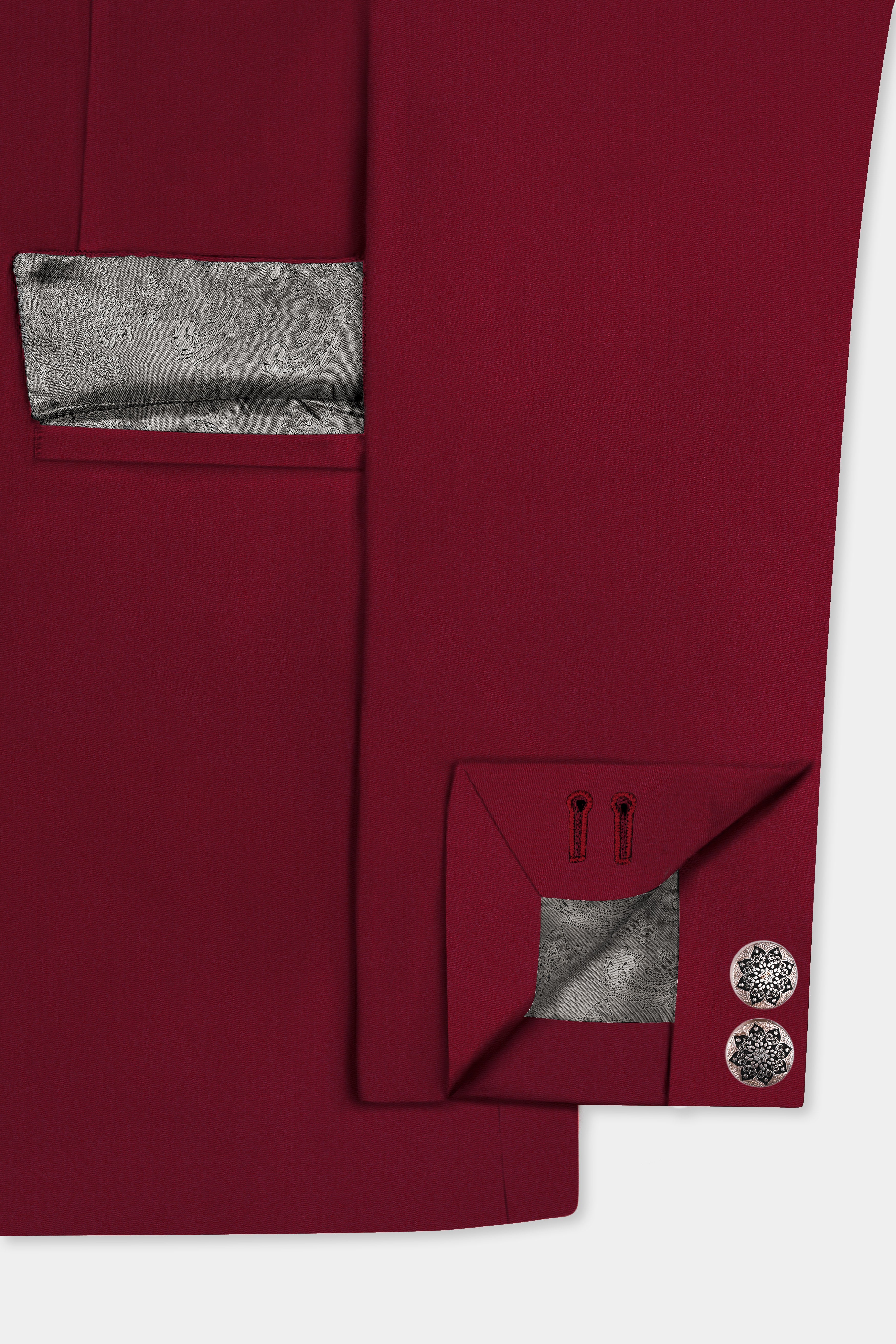 CrimsonAce-Cherry Red Solid Wool Rich Bandhgala Slight Stretch Suit