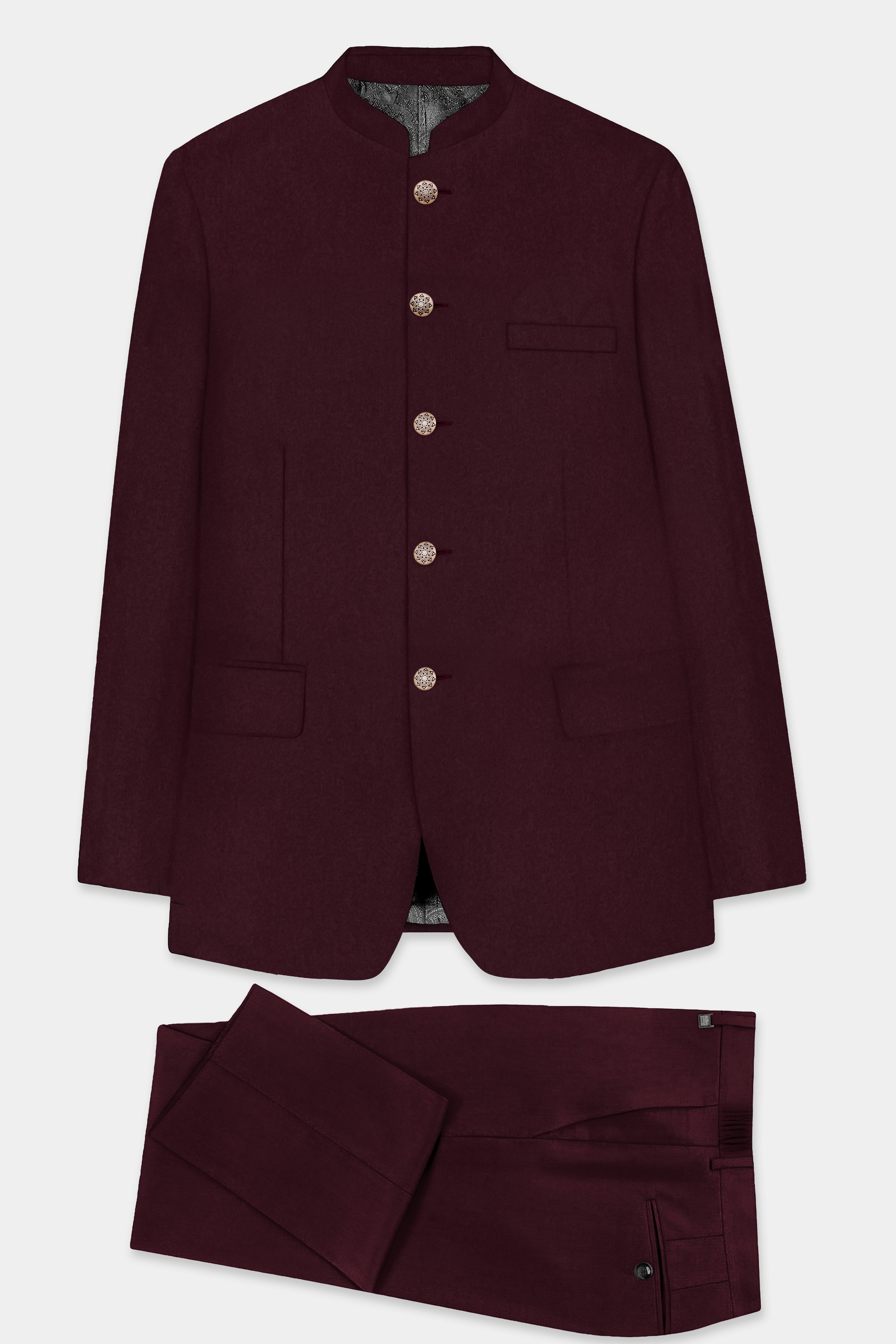 SepiaElite-Tamarind Brown Solid Wool Rich Bandhgala Slight Stretch Suit