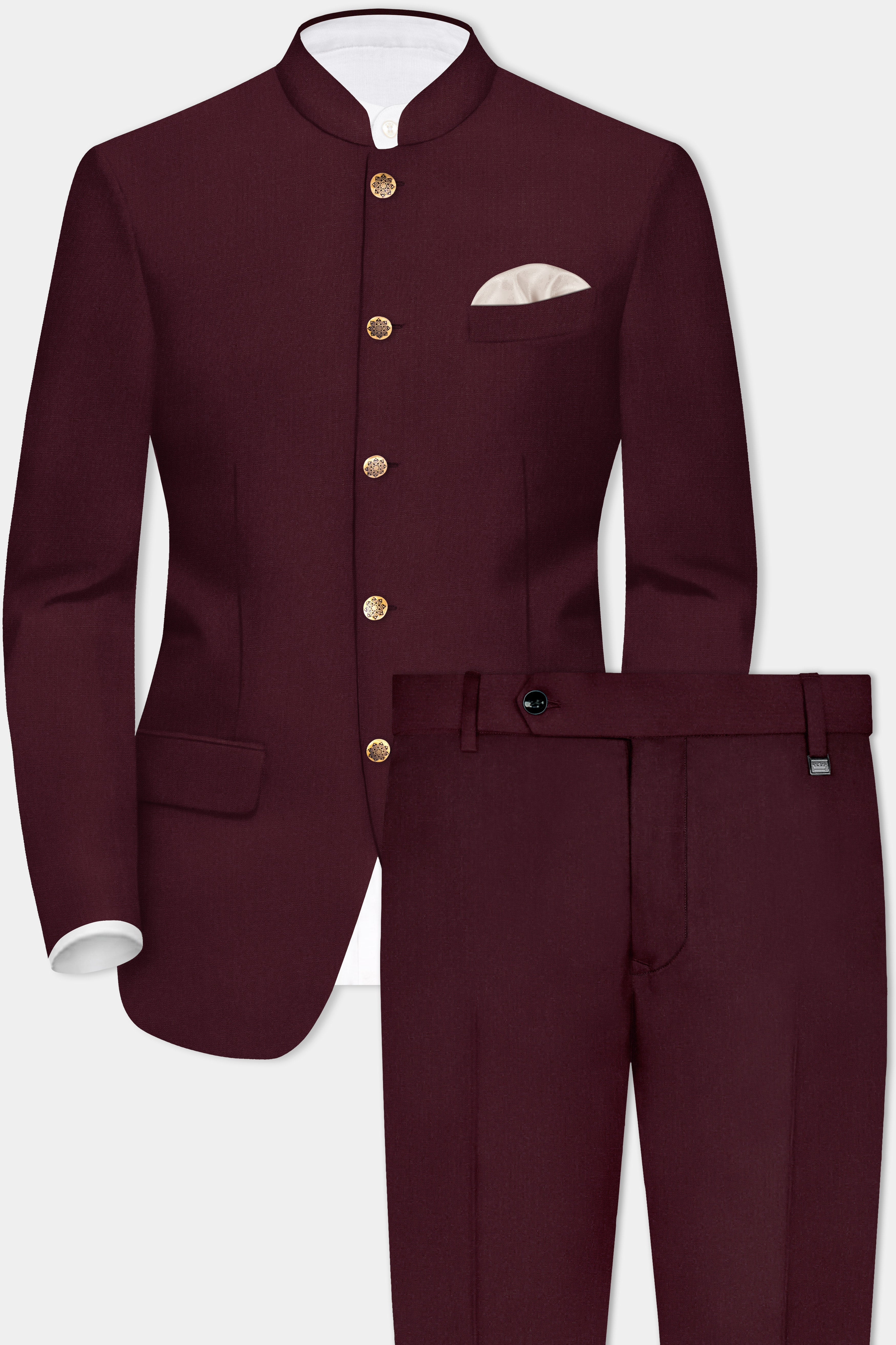 SepiaElite-Tamarind Brown Solid Wool Rich Bandhgala Suit