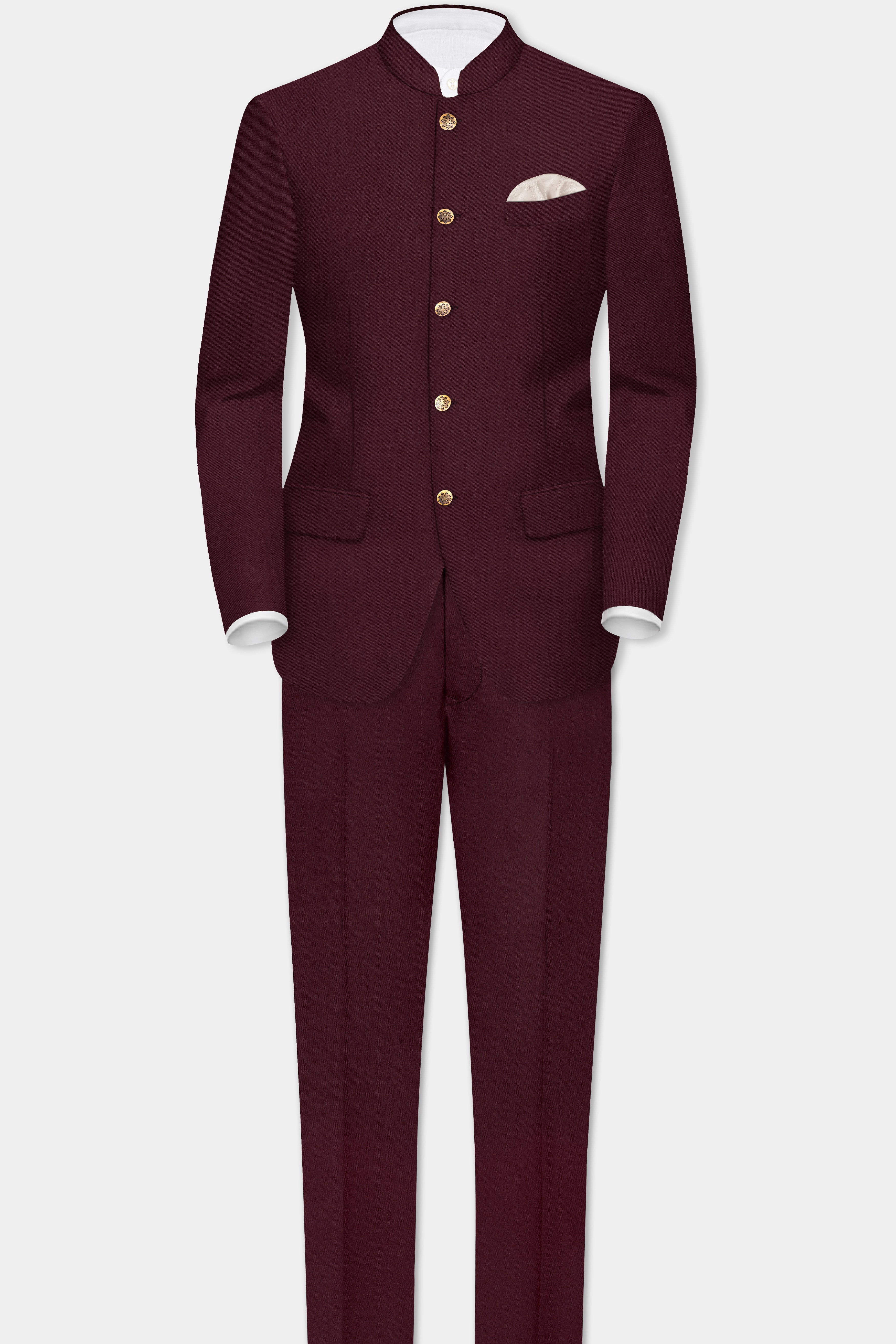 SepiaElite-Tamarind Brown Solid Wool Rich Bandhgala Suit