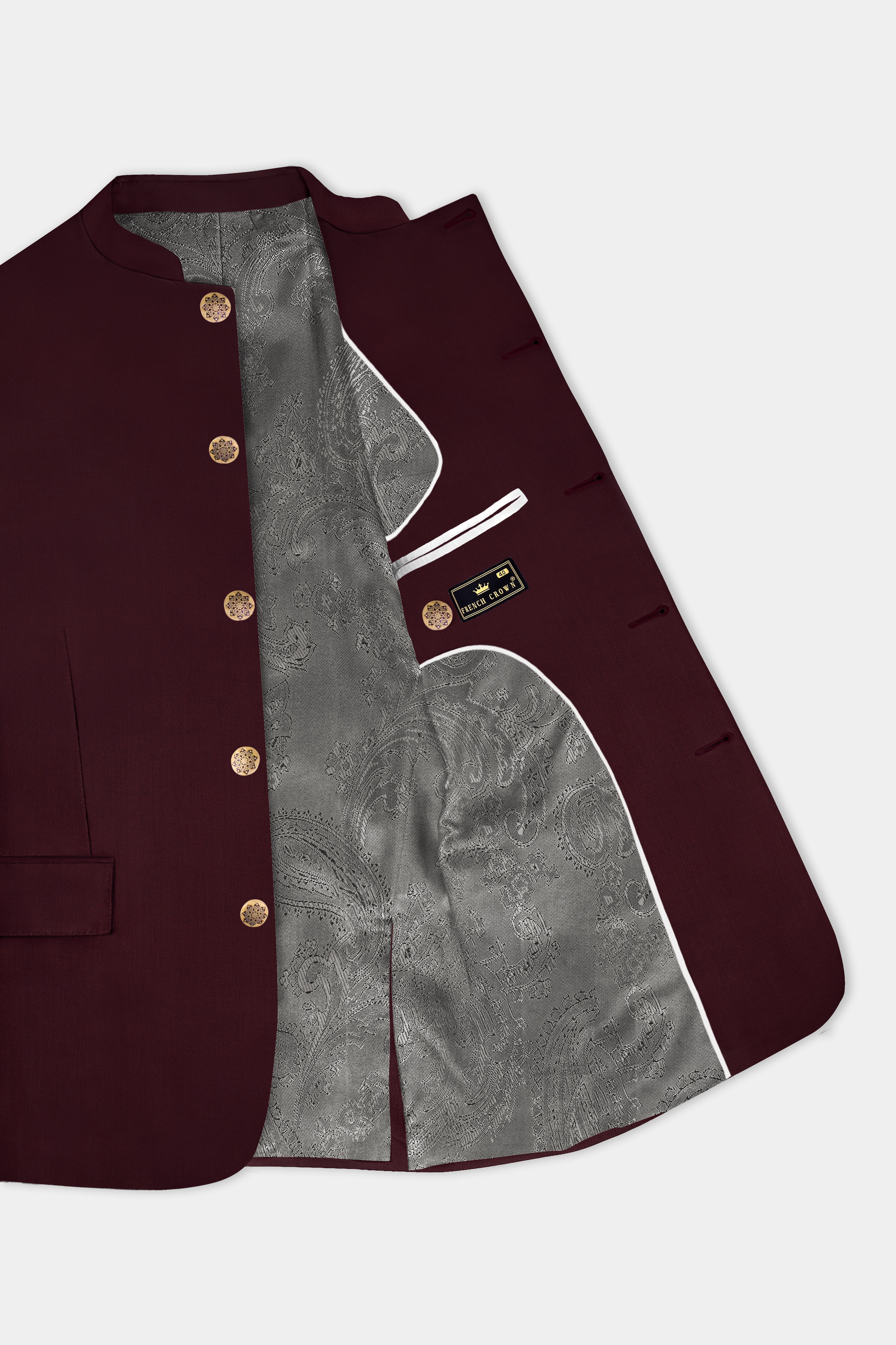 SepiaElite-Tamarind Brown Solid Wool Rich Bandhgala Slight Stretch Suit