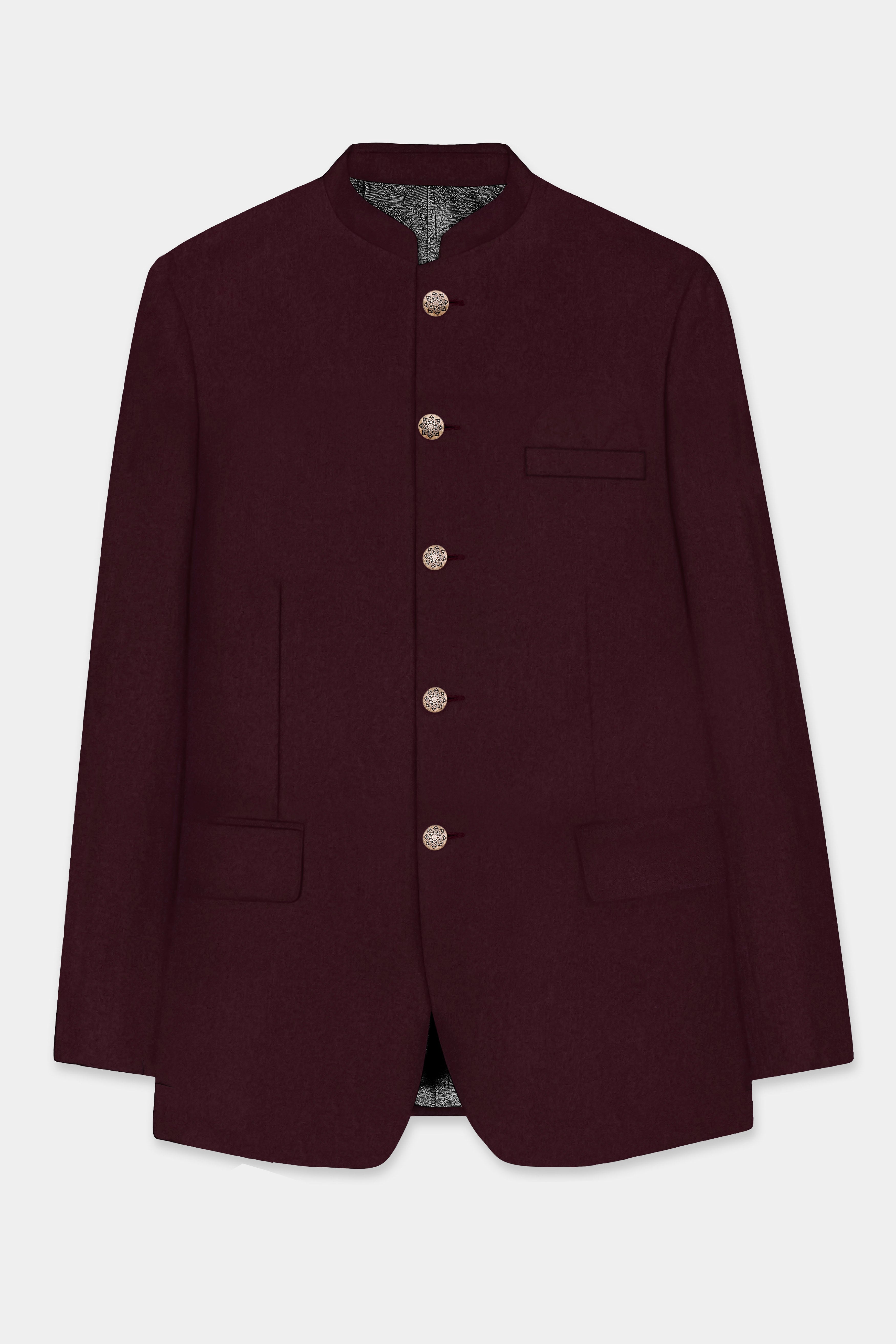 SepiaElite-Tamarind Brown Solid Wool Rich Bandhgala Slight Stretch Suit
