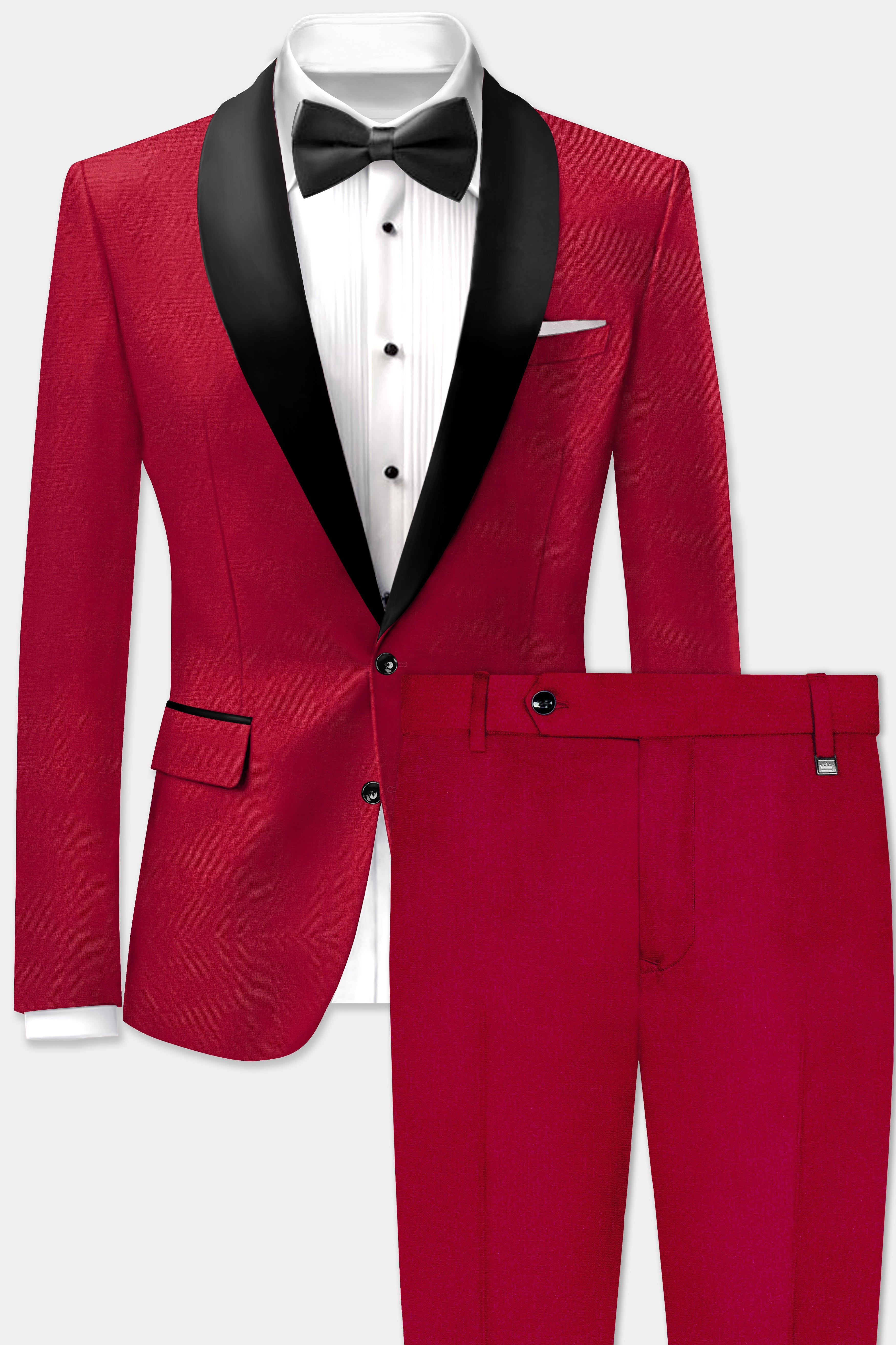 Vermilion-Chili Red Solid Wool Rich Tuxedo Suit