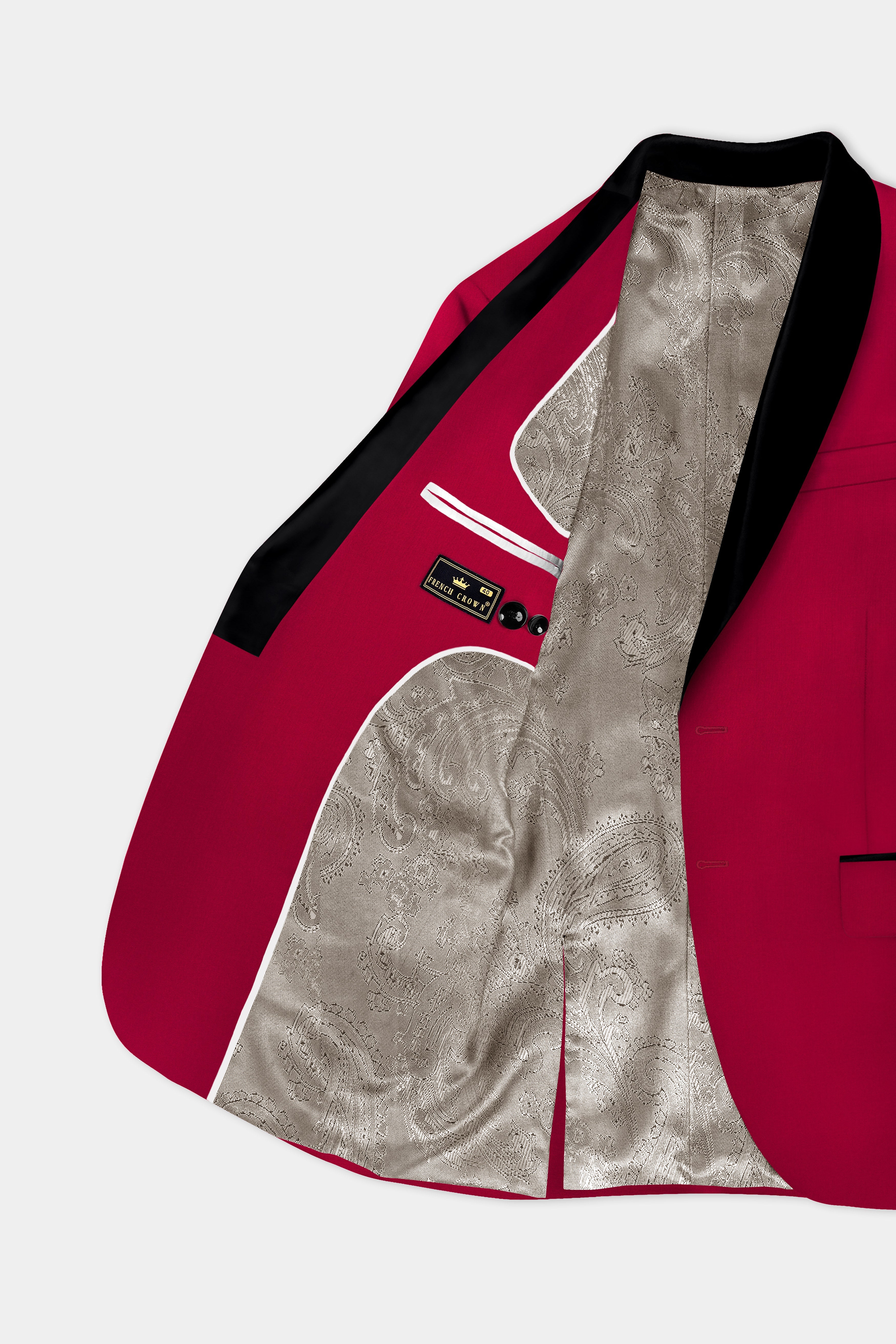 Vermilion-Chili Red Solid Wool Rich Tuxedo Slight Stretch Suit